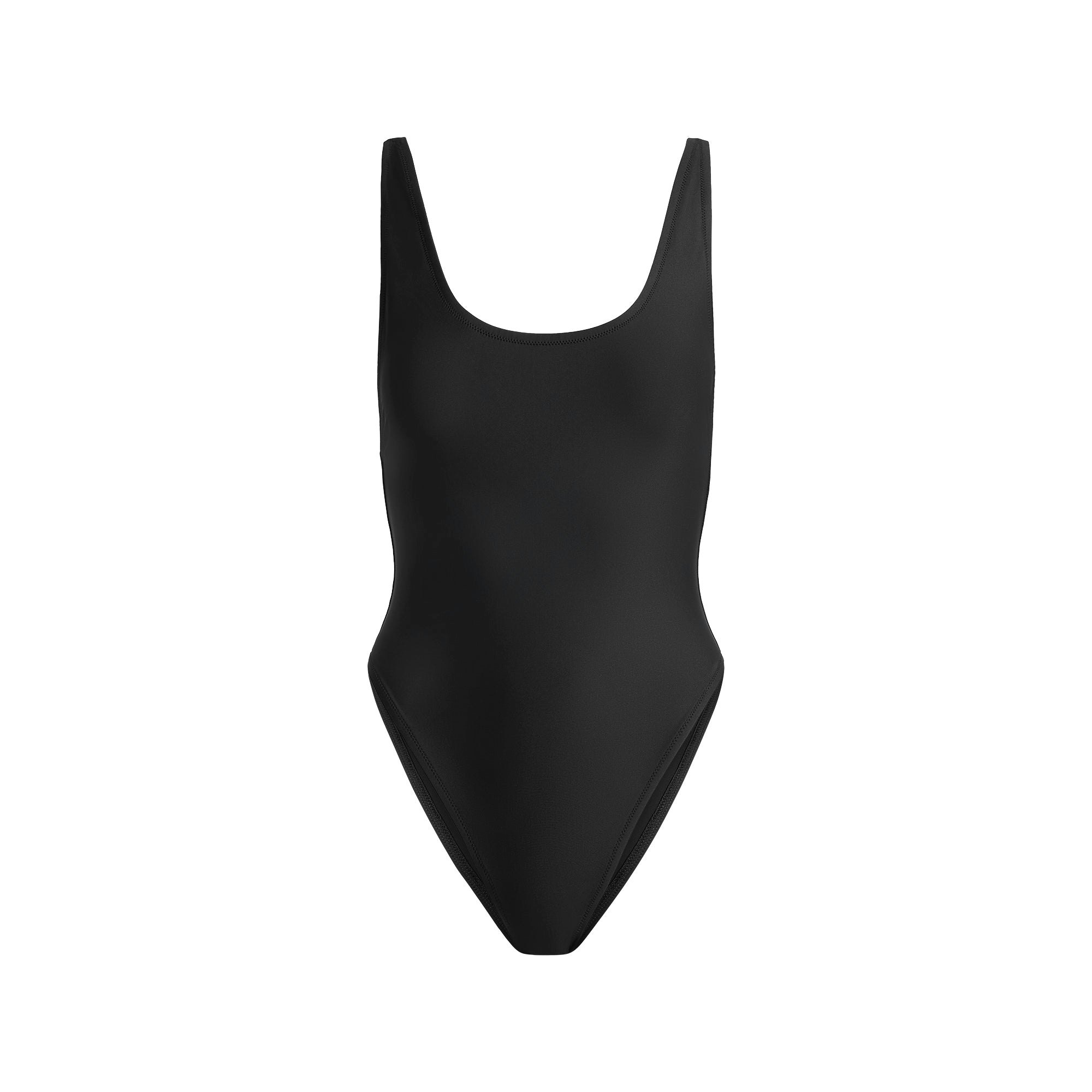 SIGNATURE SWIM SCOOP NECK ONE PIECE | ONYX FLAT ON A WHITE BACKGROUND | FLT