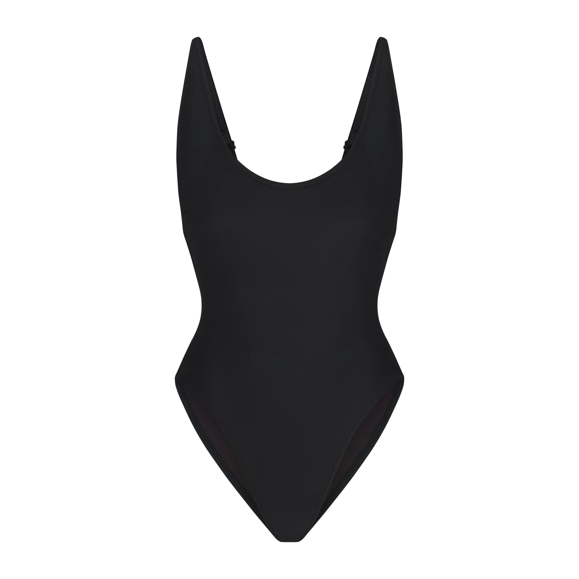 SIGNATURE SWIM SCOOP NECK ONE PIECE | ONYX FLAT ON A WHITE BACKGROUND | FLT