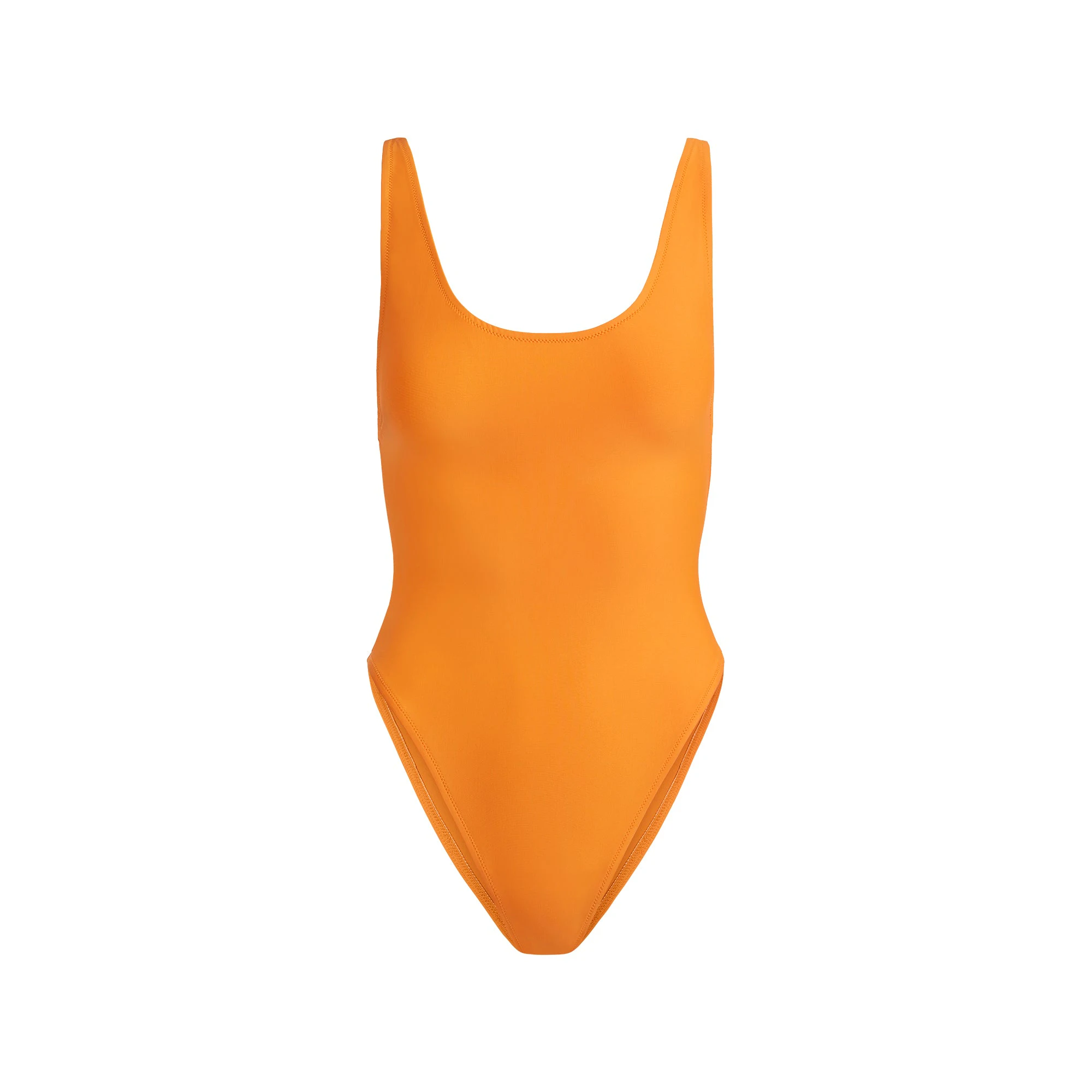 SIGNATURE SWIM SCOOP NECK ONE PIECE | TANGERINE FLAT ON A WHITE BACKGROUND | FLT