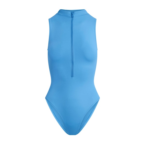 SIGNATURE SWIM ZIP FRONT ONE PIECE | TIDE FLAT ON A WHITE BACKGROUND | FLT