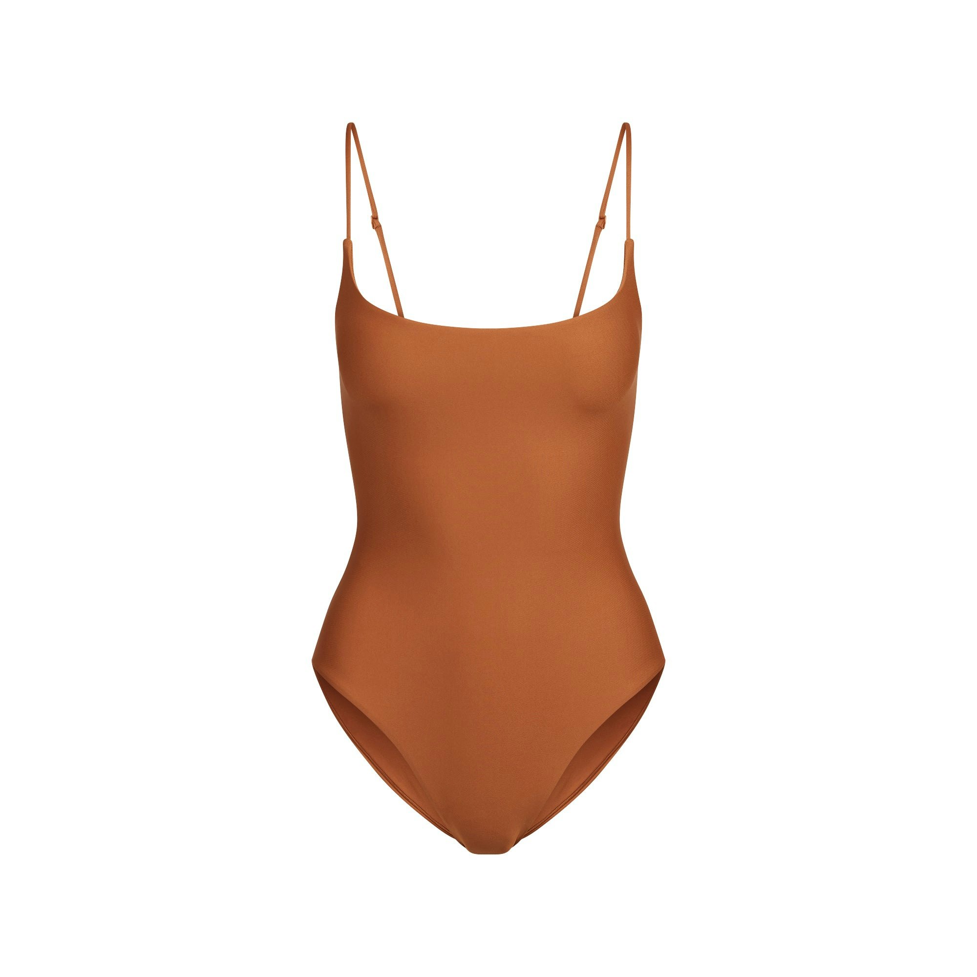 MINIMAL SWIM SQUARE NECK ONE PIECE | BRONZE FLAT ON A WHITE BACKGROUND | FLT