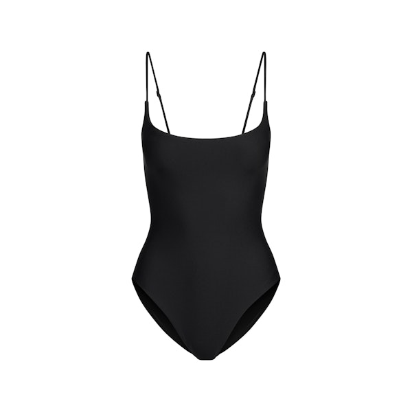 MINIMAL SWIM SQUARE NECK ONE PIECE | OBSIDIAN FLAT ON A WHITE BACKGROUND | FLT