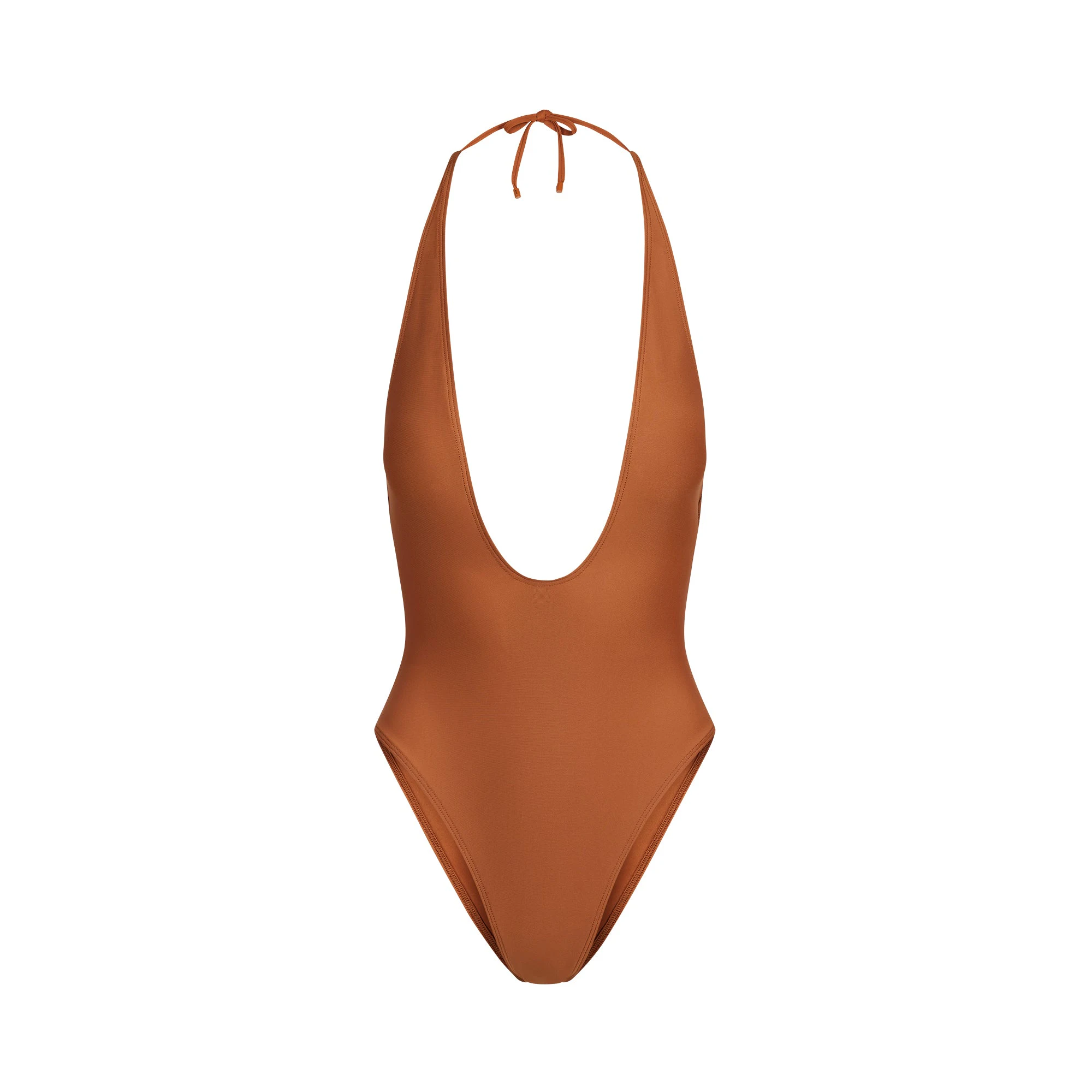 MINIMAL SWIM DEEP PLUNGE ONE PIECE | BRONZE FLAT ON A WHITE BACKGROUND | FLT