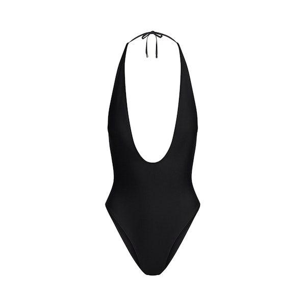MINIMAL SWIM DEEP PLUNGE ONE PIECE | OBSIDIAN FLAT ON A WHITE BACKGROUND | FLT