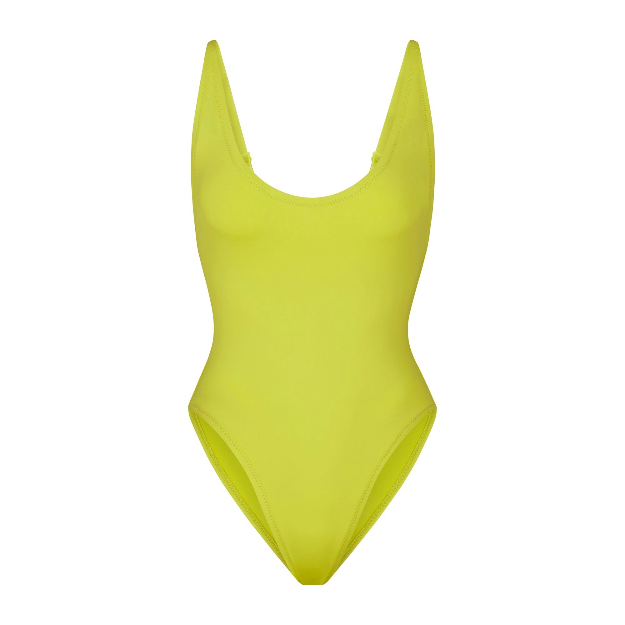 SWIM SCOOP NECK ONE PIECE LAYS FLAT ON A WHITE BACKGROUND