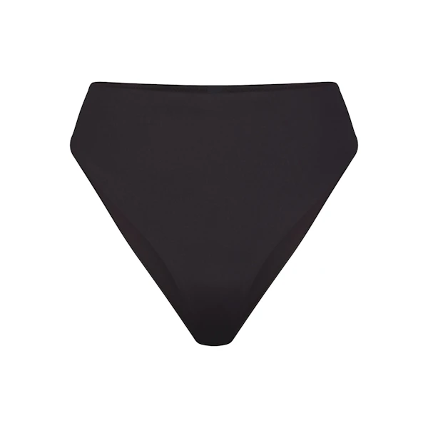 SIGNATURE SWIM MID WAIST BOTTOM | ONYX (BIKINI BOTTOMS, SWIM) LAYS FLAT ON A WHITE BACKGROUND | FLT