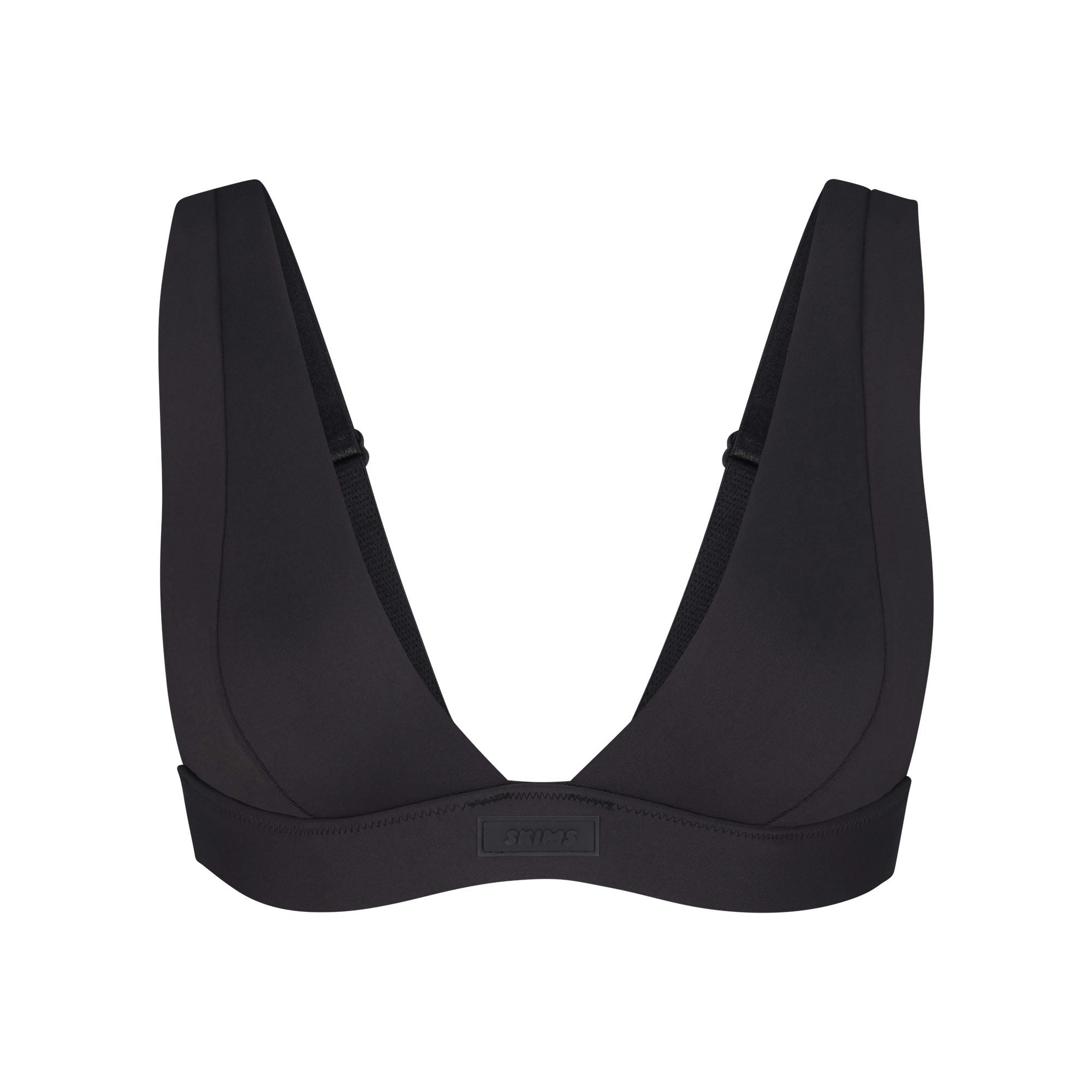 SIGNATURE SWIM PLUNGE BIKINI TOP | ONYX (BIKINI TOPS, SWIM) LAYS FLAT ON A WHITE BACKGROUND | FLT