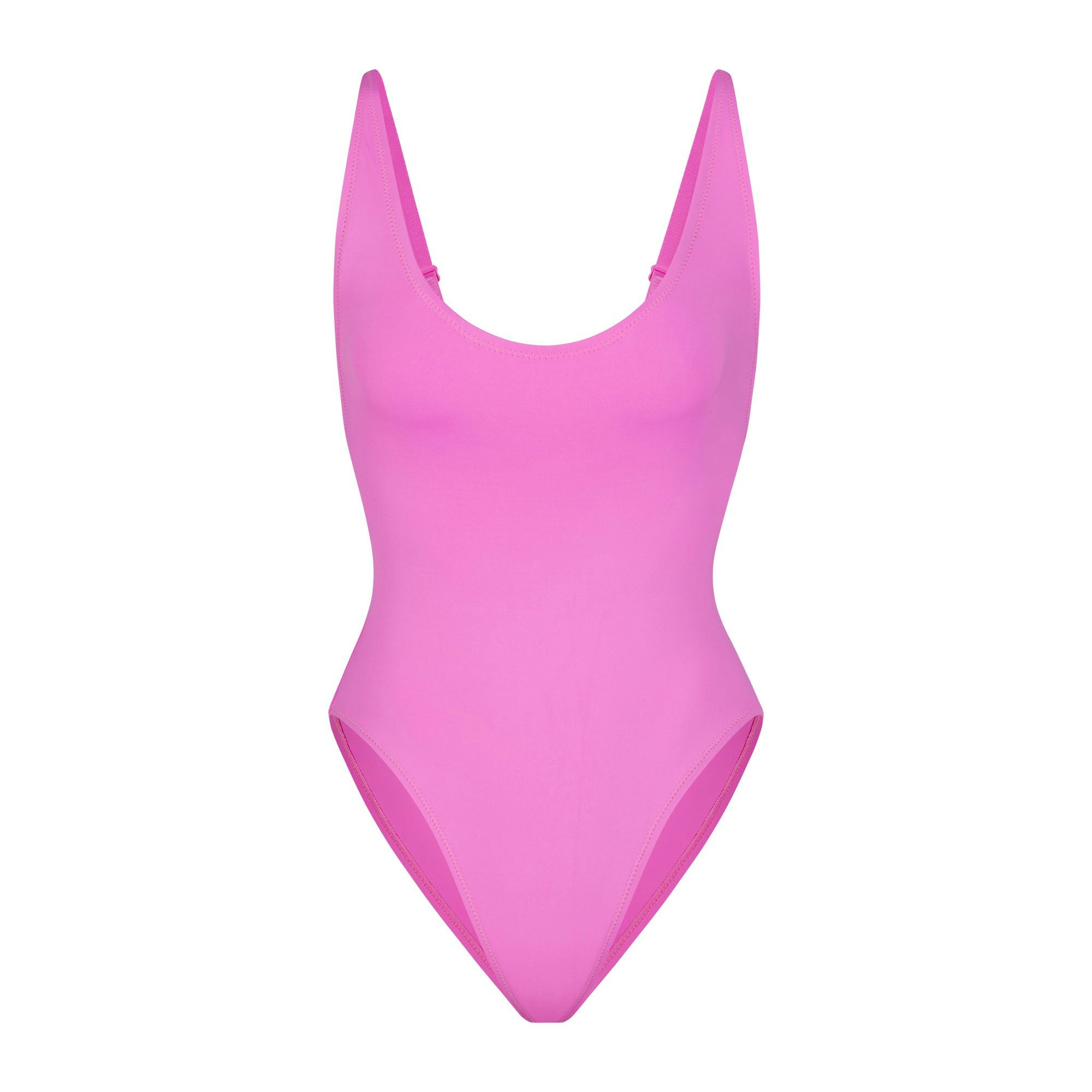 SIGNATURE SWIM SCOOP NECK ONE PIECE | NEON ORCHID (ONE PIECE SWIMSUITS, SWIM) LAYS FLAT ON A WHITE BACKGROUND | FLT