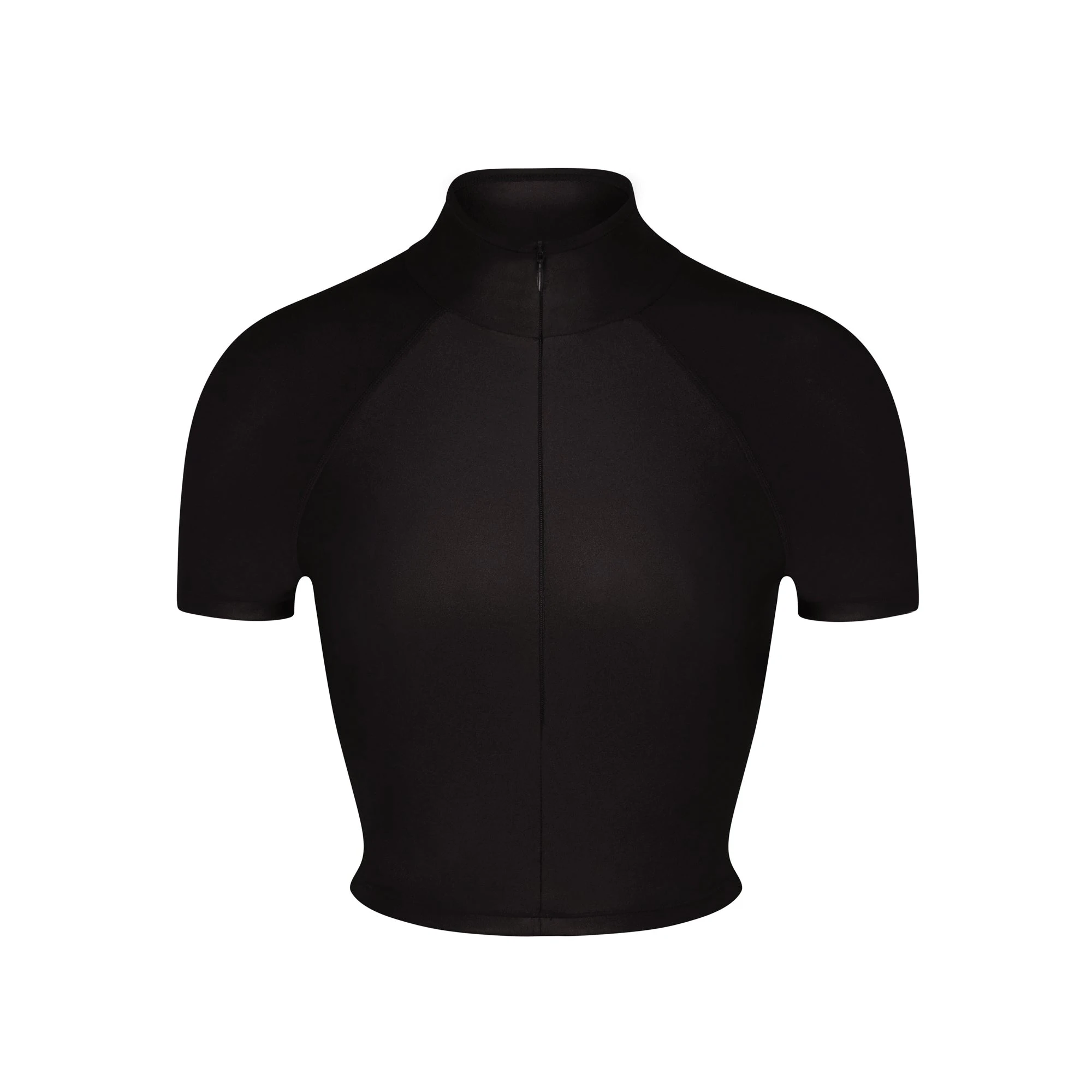 SHINE SWIM SUPER CROPPED ZIP FRONT T-SHIRT | ONYX (BIKINI TOPS ,SWIM) FLAT ON A WHITE BACKGROUND