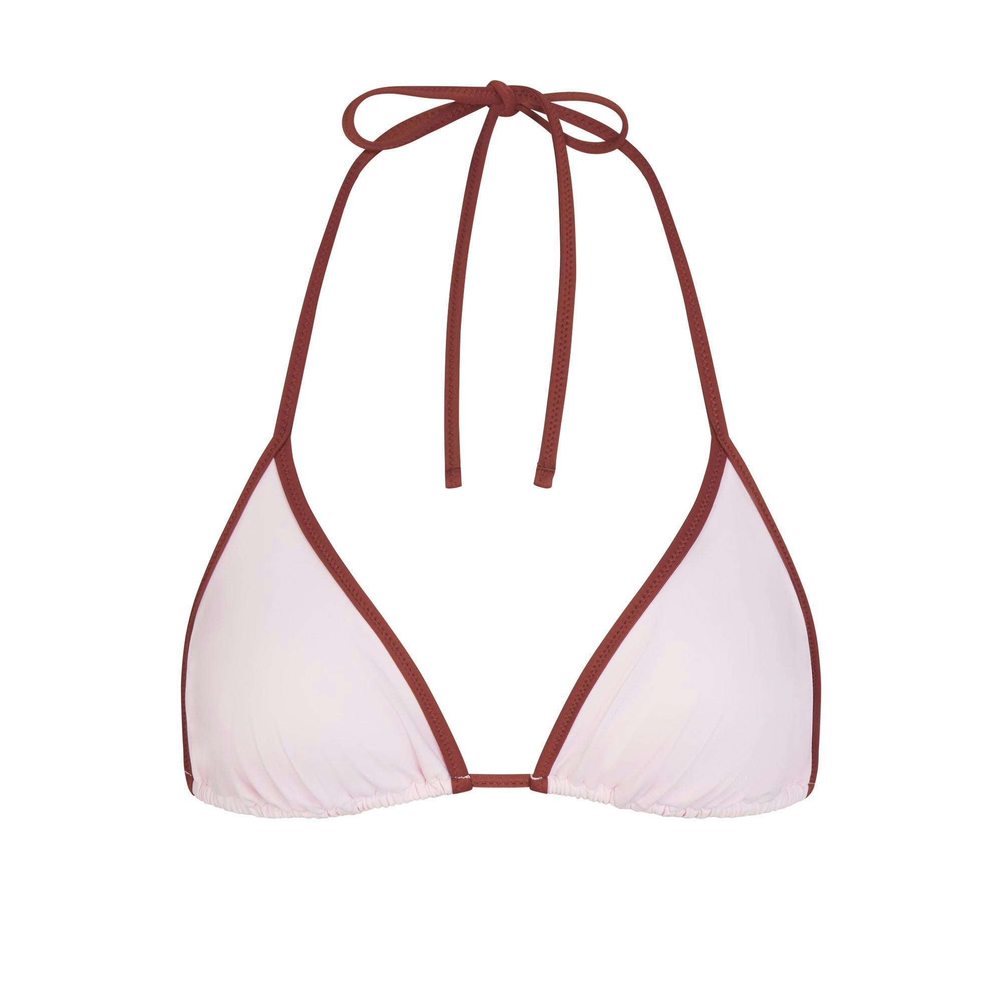 SIGNATURE SWIM TRIANGLE BIKINI TOP | CHERRY BLOSSOM CONTRAST LAYS FLAT ON A WHITE BACKGROUND | FLT