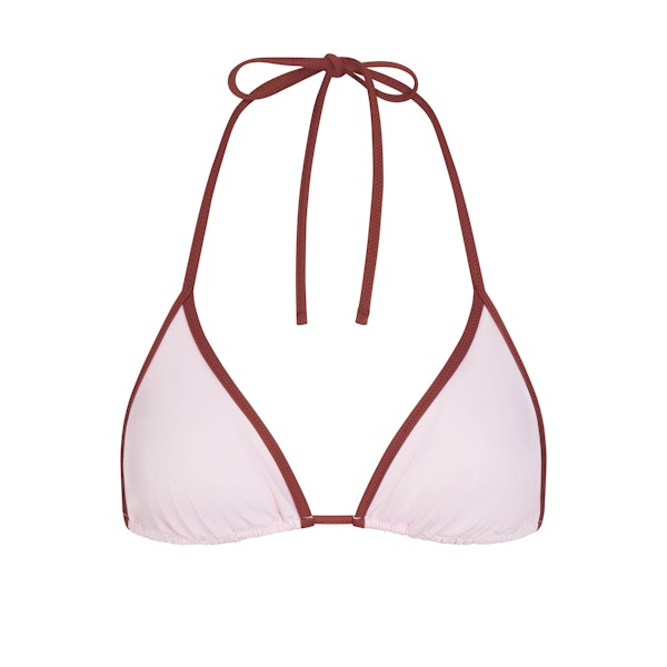 SIGNATURE SWIM TRIANGLE BIKINI TOP | CHERRY BLOSSOM CONTRAST LAYS FLAT ON A WHITE BACKGROUND | FLT