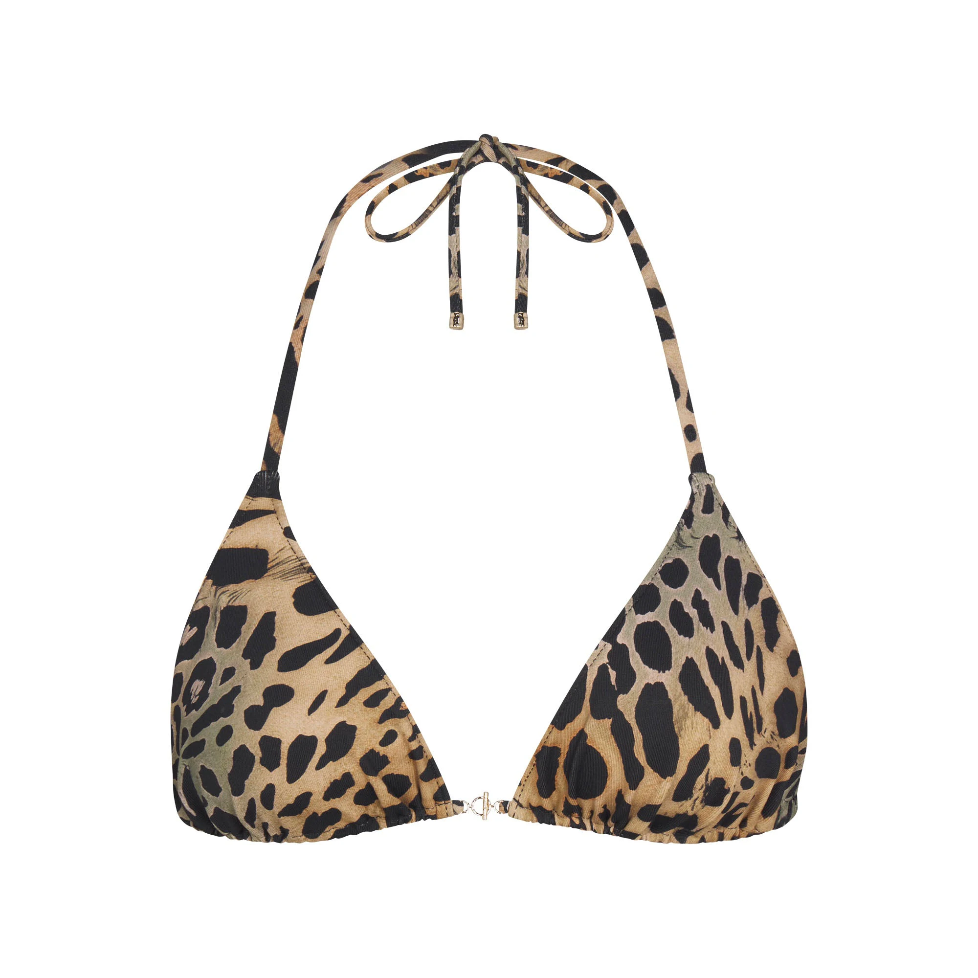 ICONIC SWIM HARDWARE TRIANGLE BIKINI TOP | CHEETAH SKIN PRINT FLAT ON A WHITE BACKGROUND | FLT