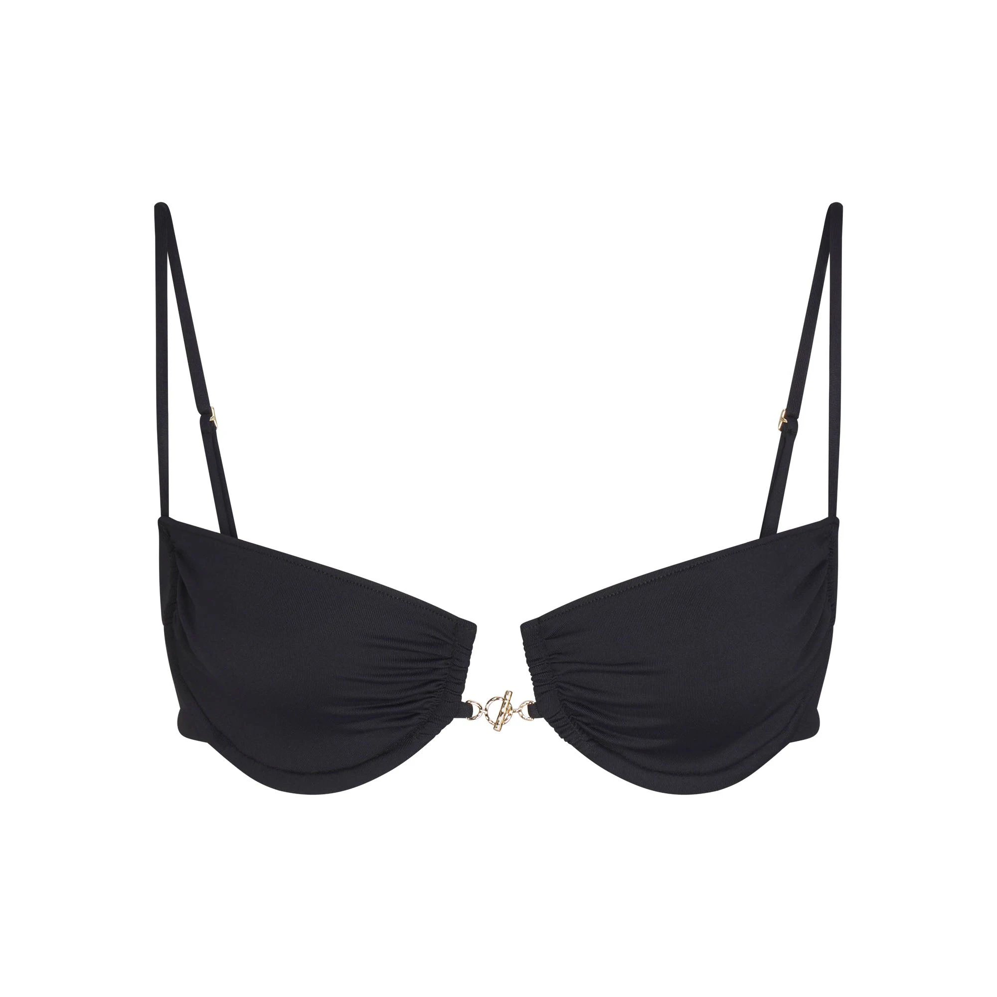 ICONIC SWIM HARDWARE UNDERWIRE BIKINI TOP | OBSIDIAN FLAT ON A WHITE BACKGROUND | FLT