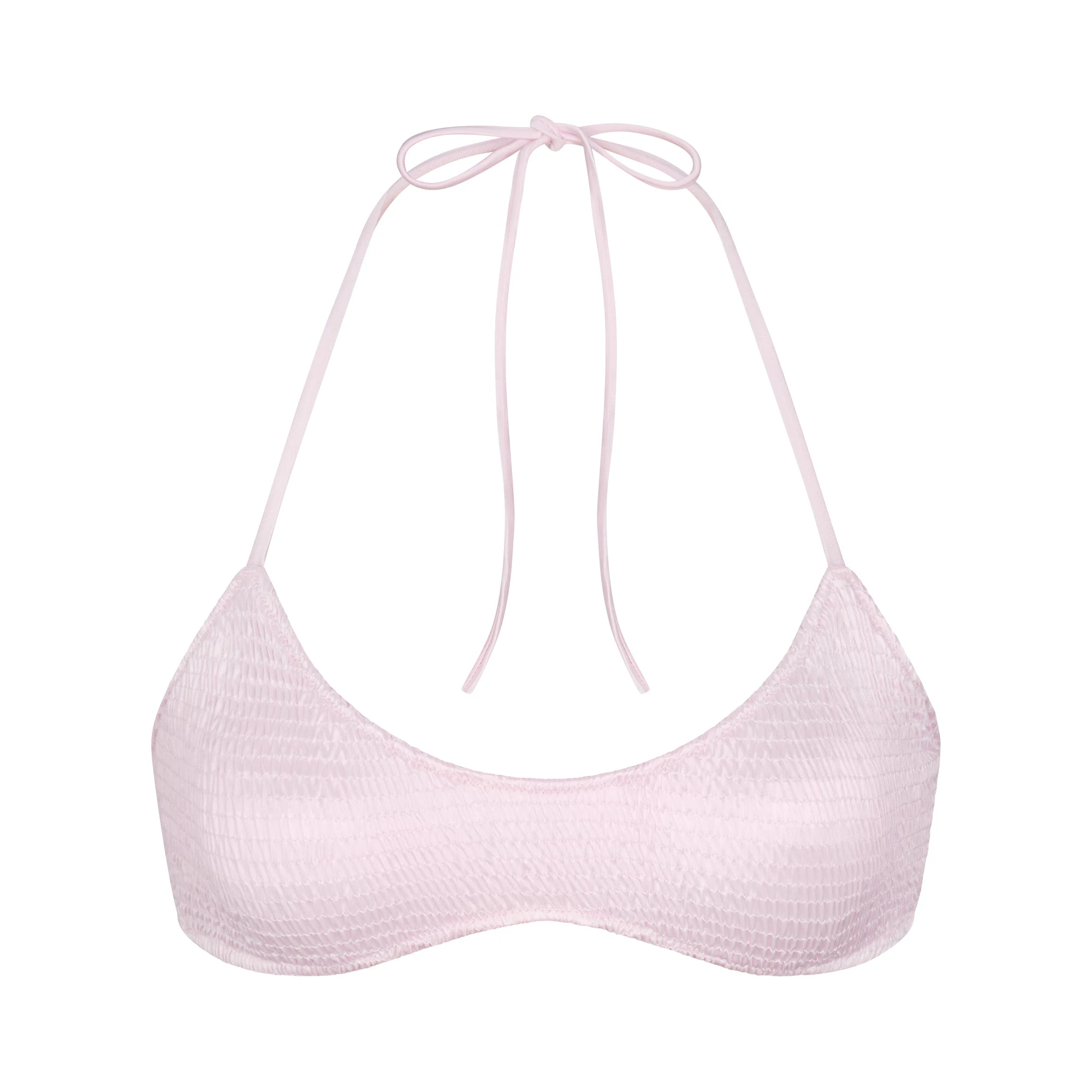 SATIN SWIM SMOCKED SCOOP BIKINI TOP | CHERRY BLOSSOM FLAT ON A WHITE BACKGROUND | FLT