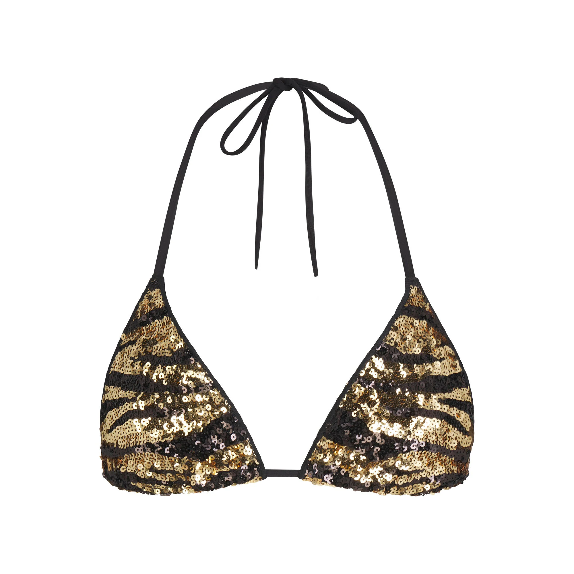 ICONIC SWIM SEQUIN TRIANGLE BIKINI TOP | BISCOTTI SEQUINED ZEBRA FLAT ON A WHITE BACKGROUND @ | FOCUS: 0.0, 1.0, 0.9