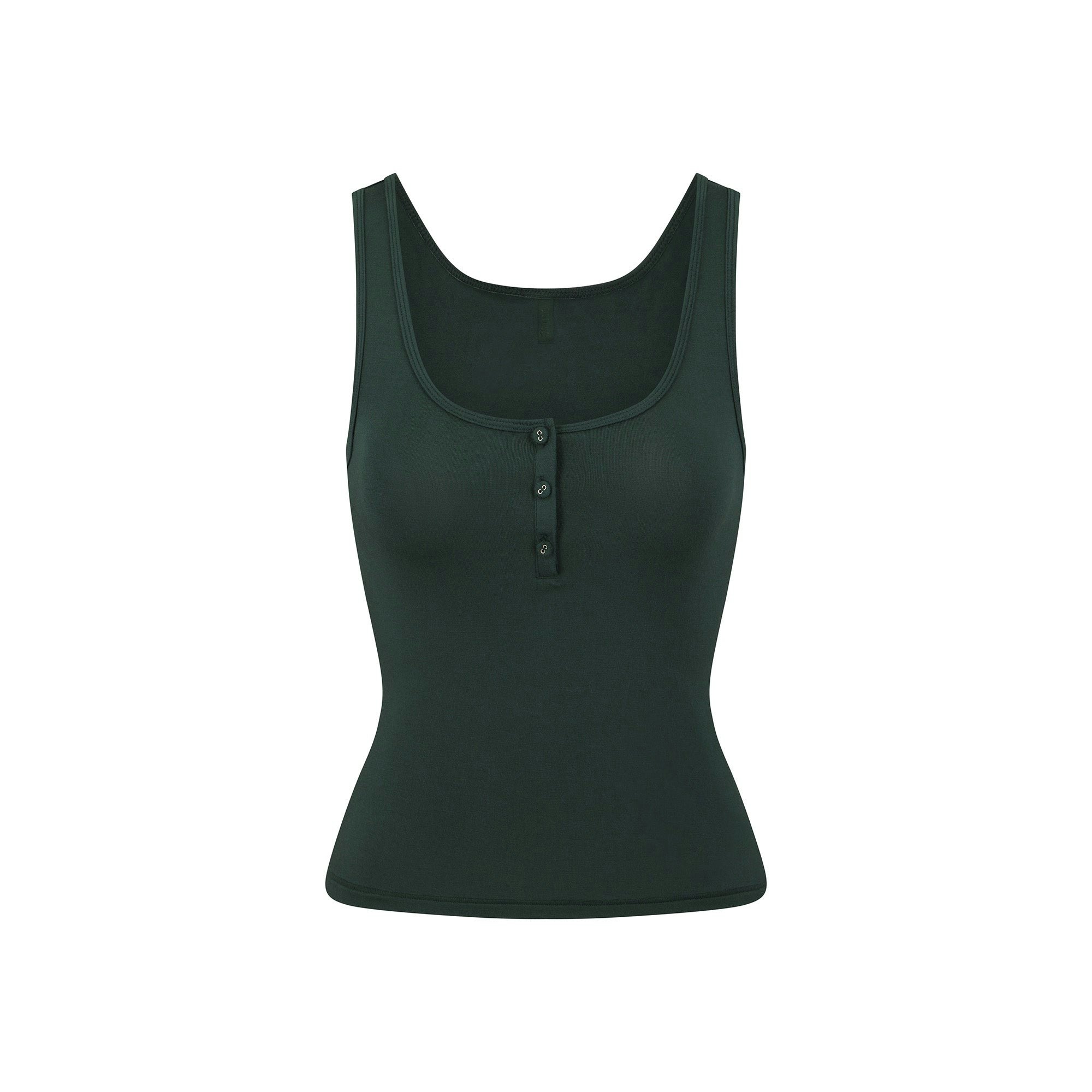 SKIMS SLEEP HENLEY TANK | SPRUCE FLAT ON A WHITE BACKGROUND | FLT