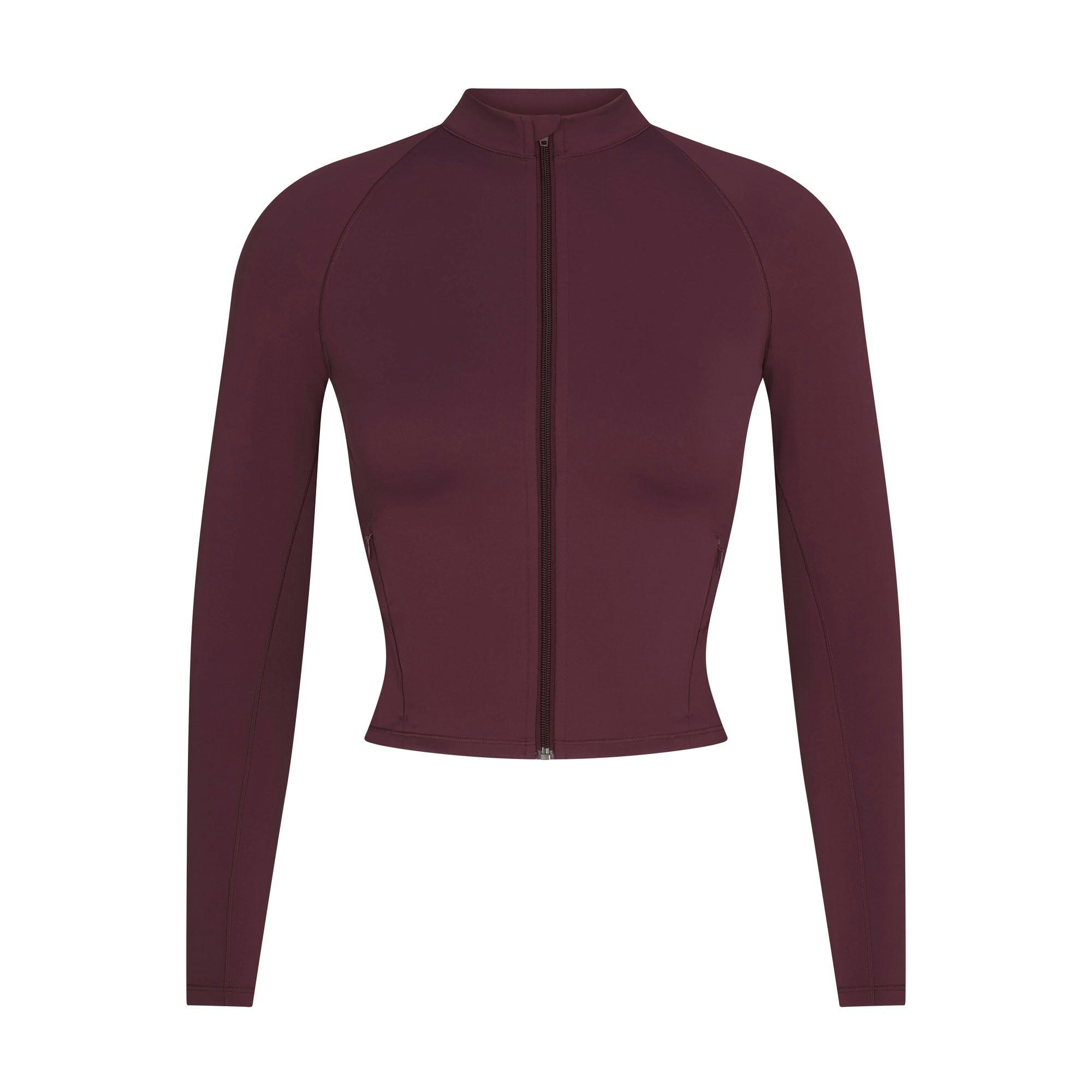 NikeSKIMS MATTE MOCK NECK FULL ZIP JACKET | CURRANT FLAT ON A WHITE BACKGROUND | FLT