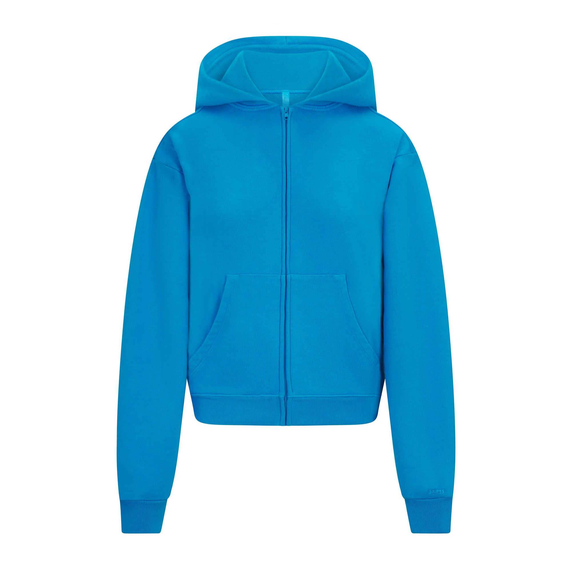 FRENCH TERRY ZIP UP HOODIE | CERULEAN LAYS FLAT ON A WHITE BACKGROUND | FLT