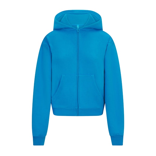 FRENCH TERRY ZIP UP HOODIE | CERULEAN LAYS FLAT ON A WHITE BACKGROUND | FLT