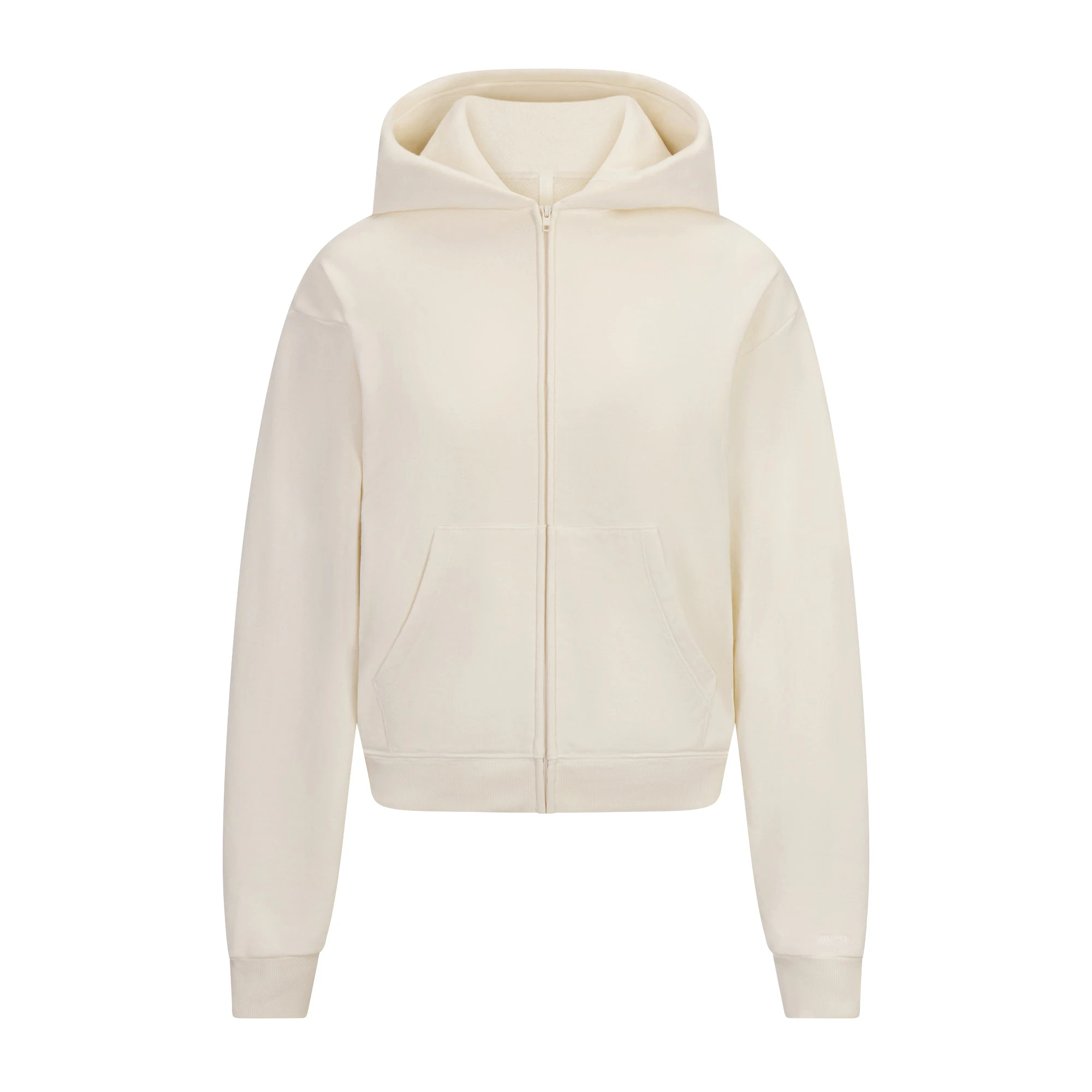 FRENCH TERRY ZIP UP HOODIE | ECRU LAYS FLAT ON A WHITE BACKGROUND | FLT