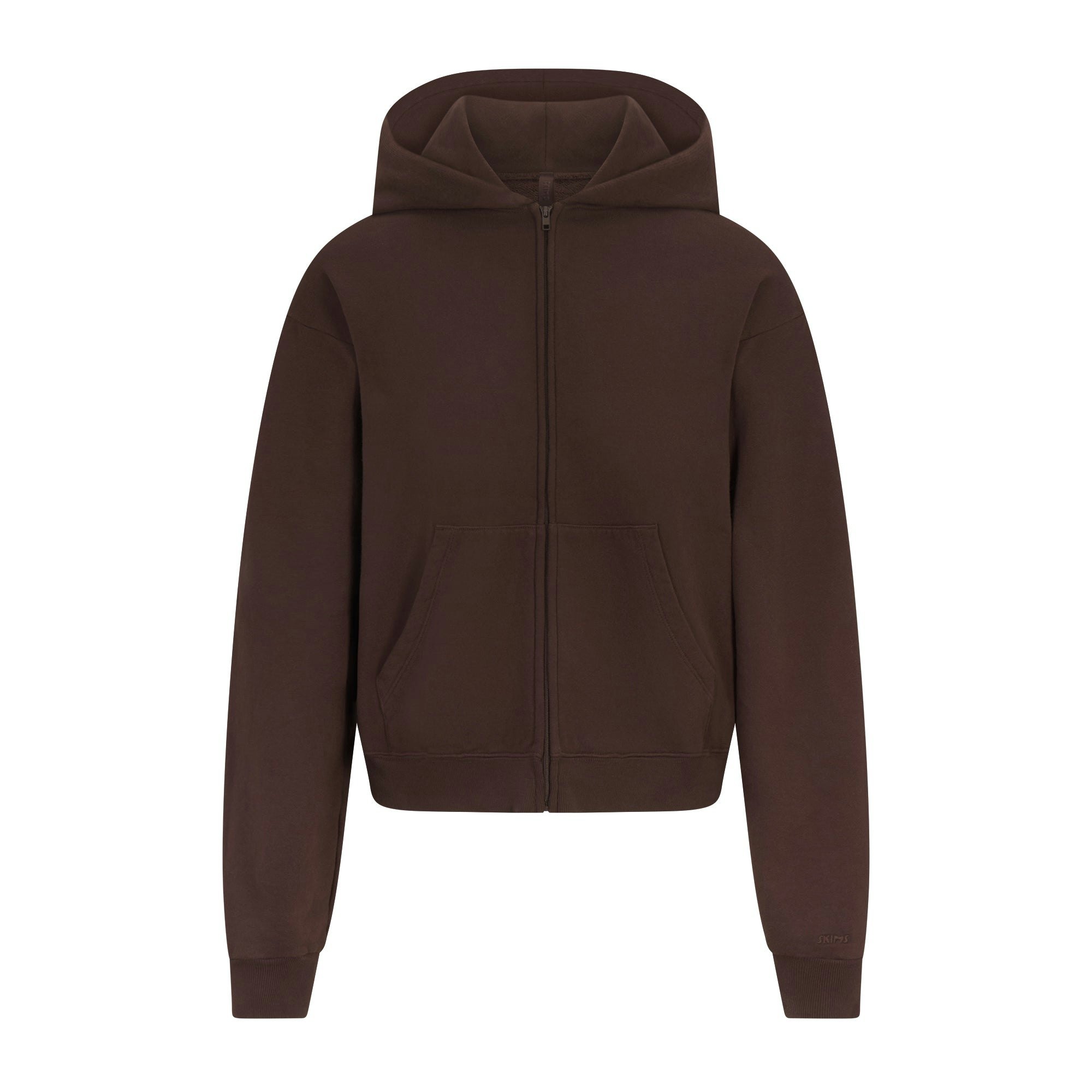 FRENCH TERRY ZIP UP HOODIE | ESPRESSO LAYS FLAT ON A WHITE BACKGROUND | FLT