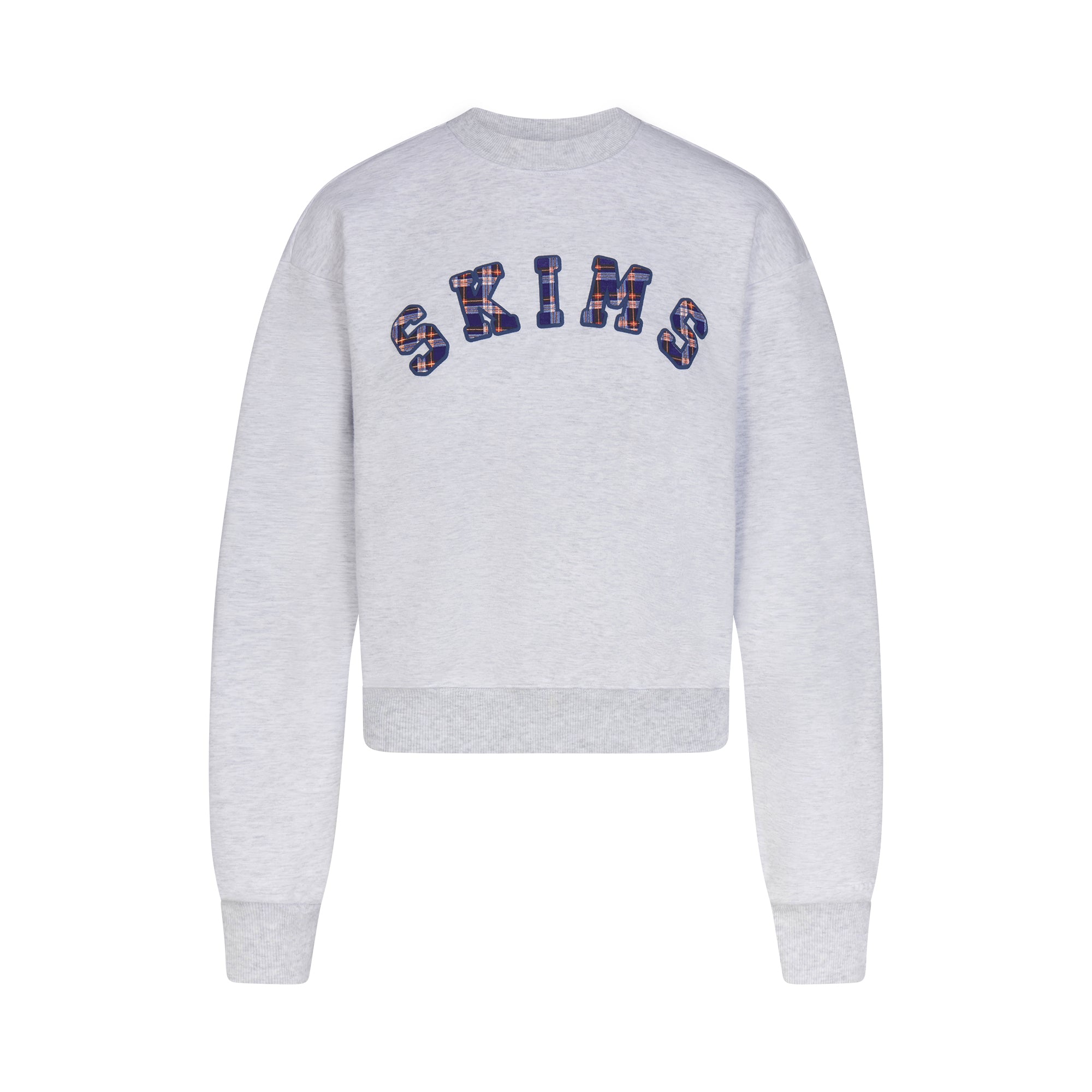 COTTON FLEECE LOGO CLASSIC CREWNECK | PLAID ARCHED LOGO PATCH | SKIMS