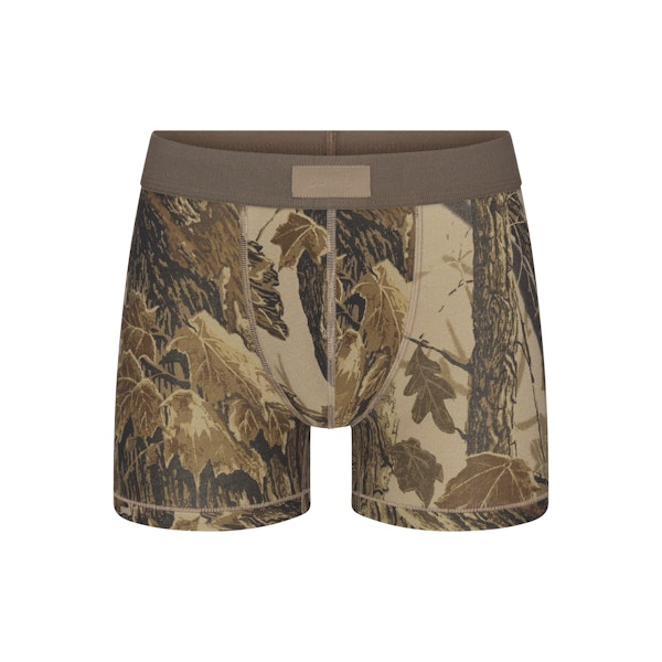 SKIMS COTTON MENS 3" BOXER BRIEF | REALTREE CAMO PRINT FLAT ON A WHITE BACKGROUND | FLT