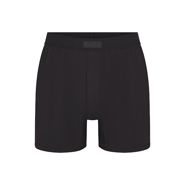 SKIMS COTTON MENS KNIT BOXER | ONYX (MENS BOXERS) FLAT ON A WHITE BACKGROUND | FLT