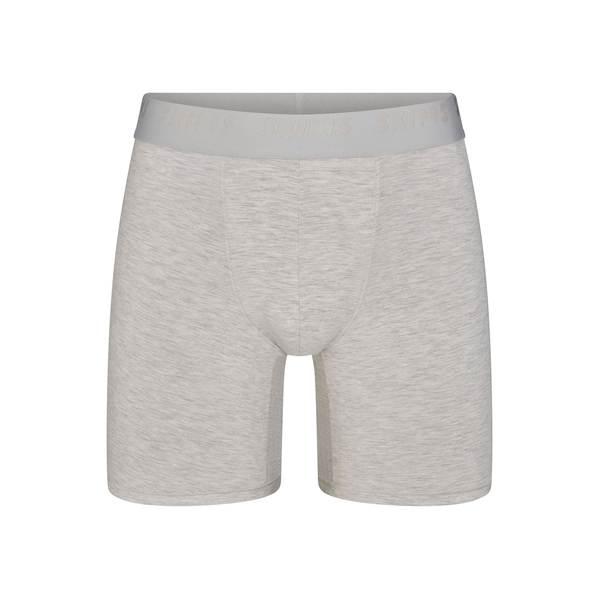 SKIMS STRETCH MENS 5" BOXER BRIEF | LIGHT HEATHER GREY FLAT ON A WHITE BACKGROUND | FLT @ | FOCUS: 0.0, 1.0, 0.9