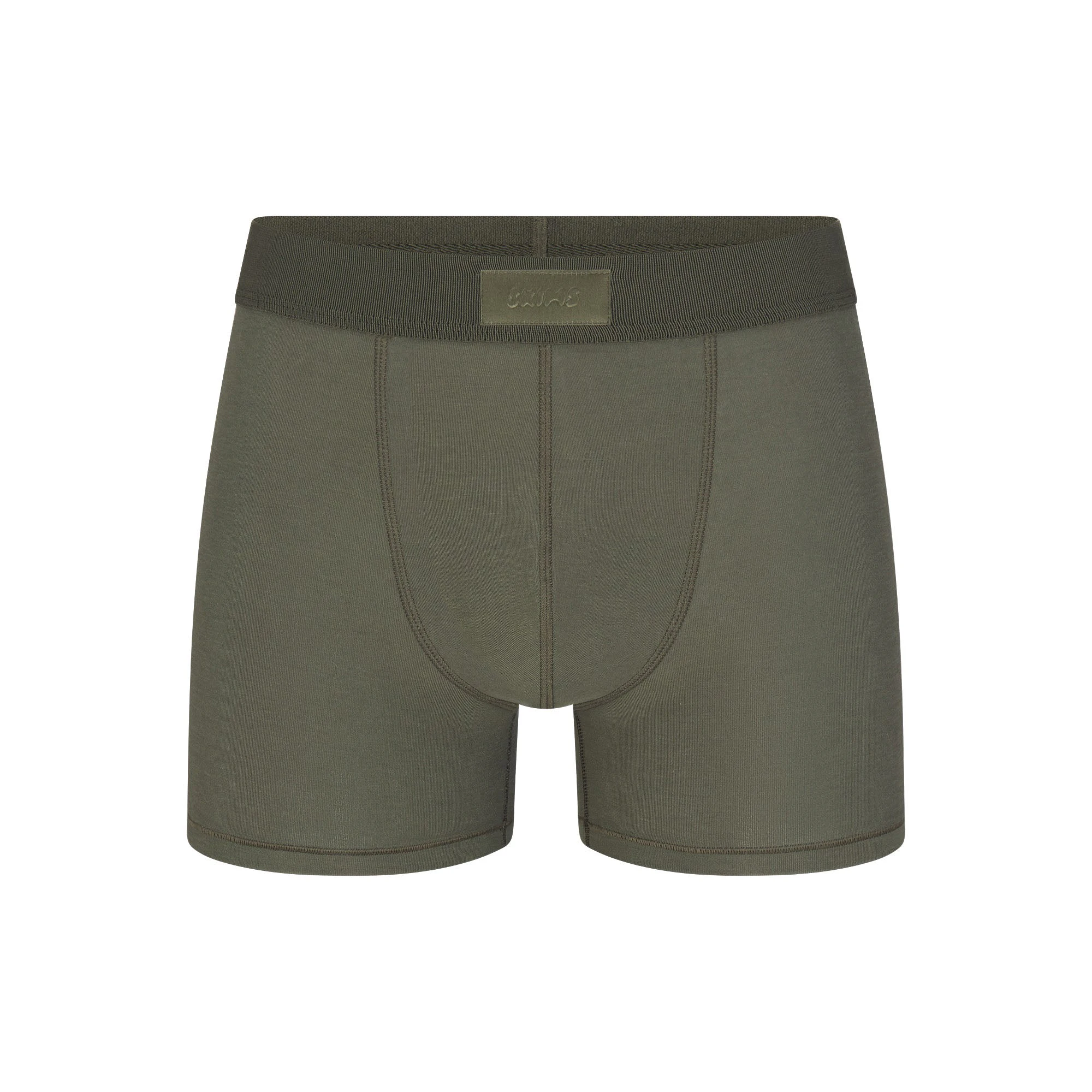 SKIMS COTTON MENS 3" BOXER BRIEF | MILITARY (MENS BOXERS, MENS UNDERWEAR) LAYS FLAT ON A WHITE BACKGROUND | FLT