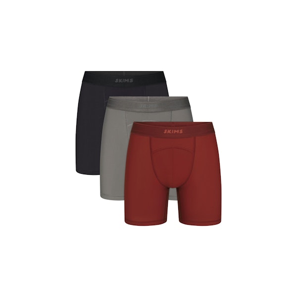 SKIMS SPORT MENS 5" BOXER BRIEF 3-PACK | SANGRIA MULTIFLAT ON A WHITE BACKGROUND | FLT