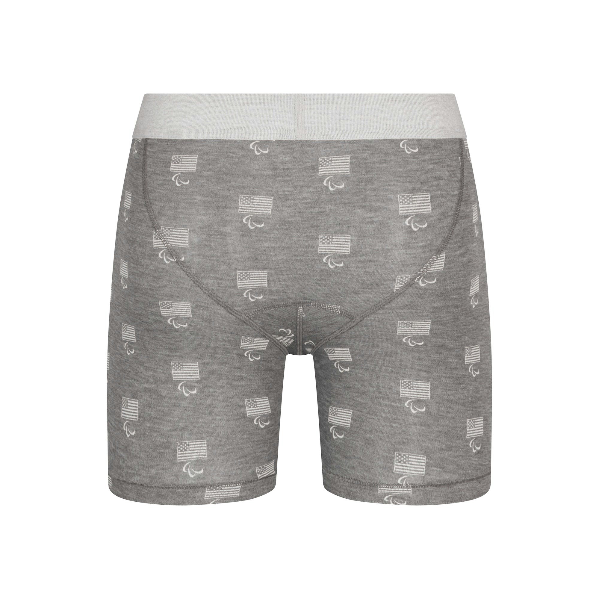 SKIMS FOR TEAM USA SKIMS COTTON MENS PARALYMPIC 5 " BOXER BRIEF | HEATHER GREY FLAT ON A WHITE BACKGROUND | FLT