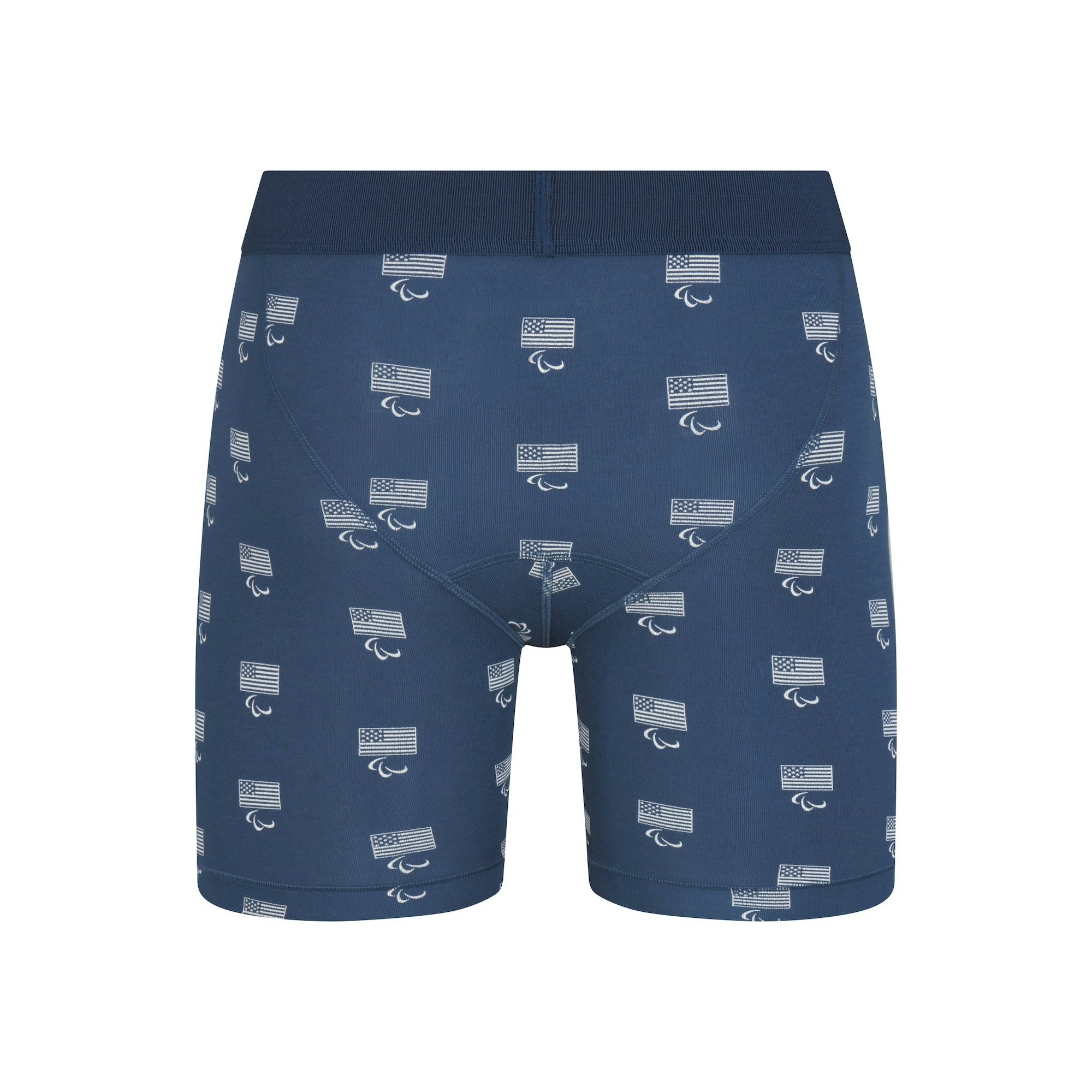 SKIMS FOR TEAM USA SKIMS COTTON MENS PARALYMPIC 5 " BOXER BRIEF | NAVY FLAT ON A WHITE BACKGROUND