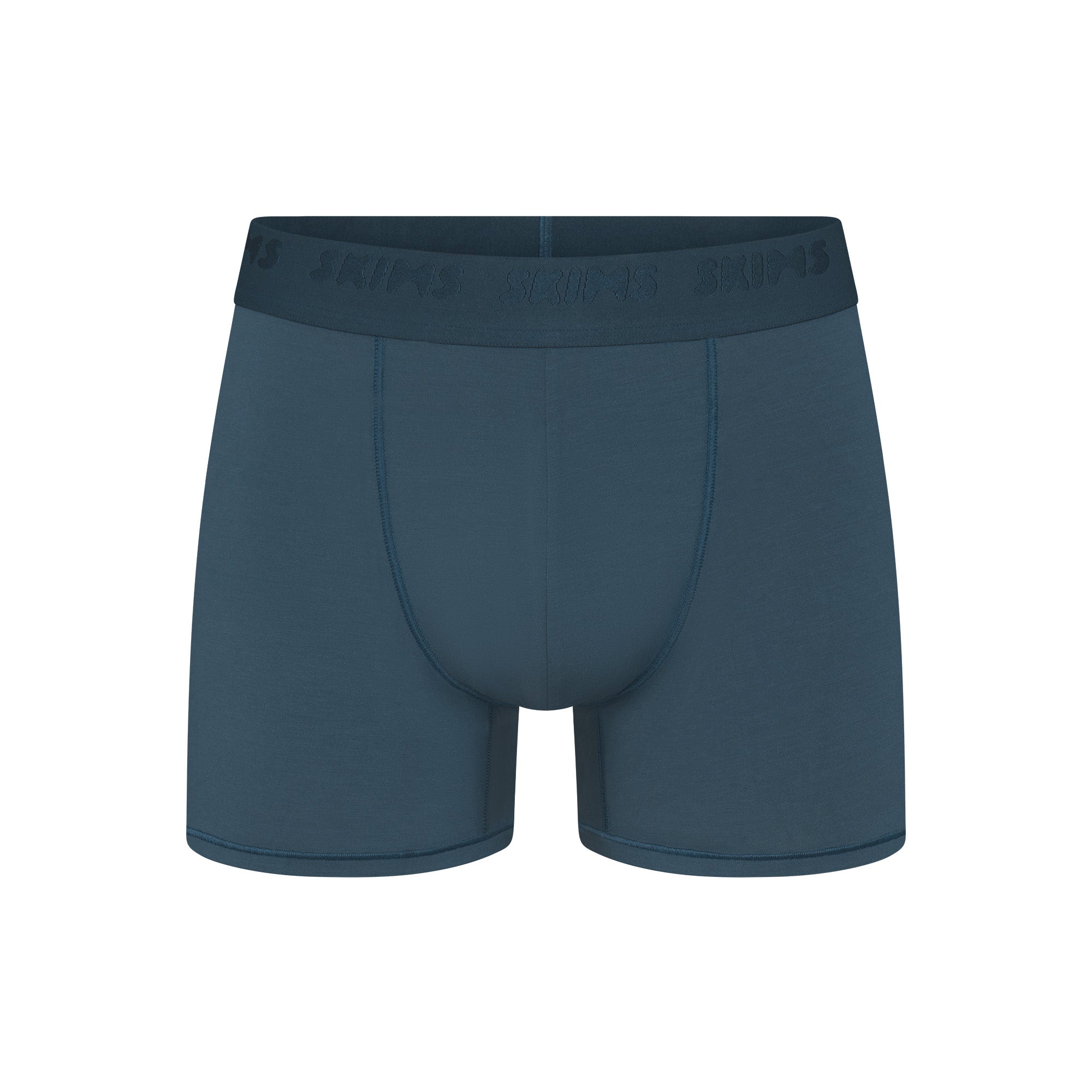 SKIMS STRETCH MENS 3 INCH BOXER BRIEF | INDIGO FLAT ON A WHITE BACKGROUND | FLT | FOCUS: 0.0, 1.0, 0.9