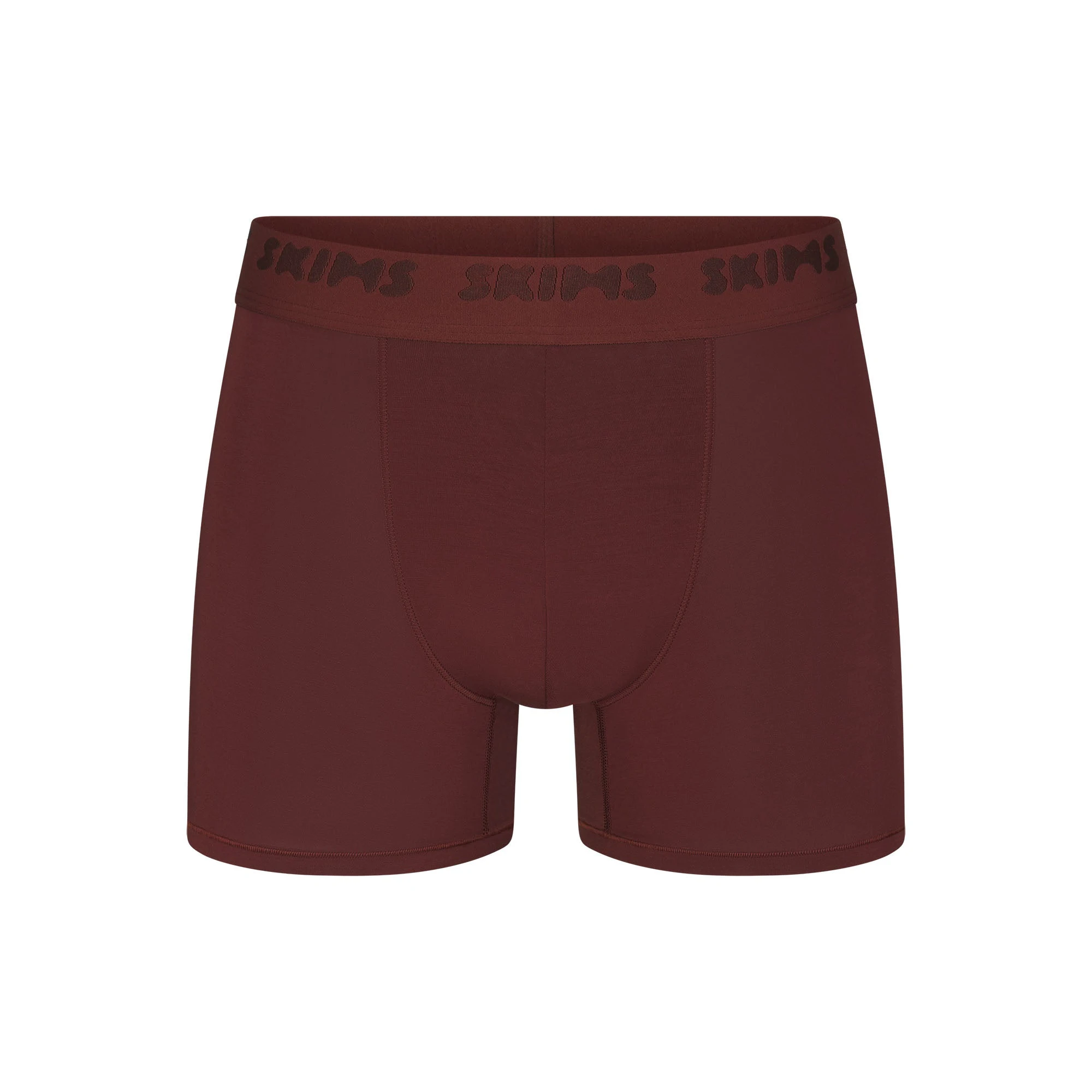 SKIMS STRETCH MENS 3" BOXER BRIEF | OXBLOOD (MENS BOXERS, MENS UNDERWEAR) LAYS FLAT ON A WHITE BACKGROUND | FLT