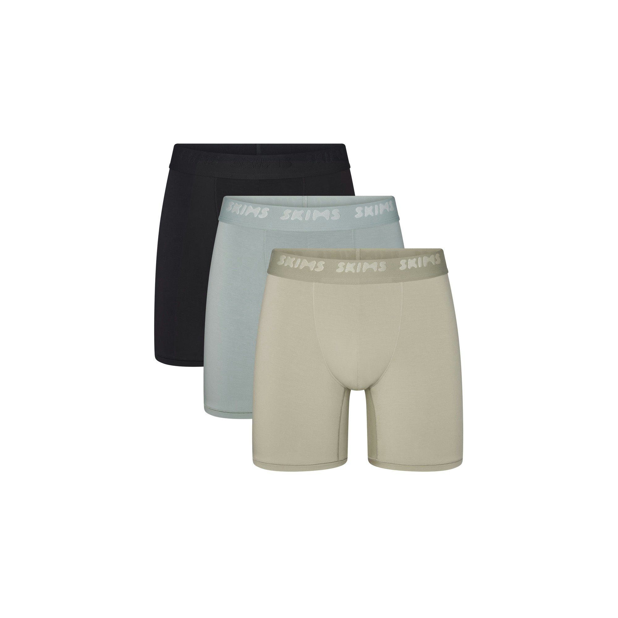 SKIMS STRETCH MENS 5" BOXER BRIEF 3-PACK | DESERT MULTI (MENS BOXERS) FLAT ON A WHITE BACKGROUND | FLT | FOCUS: 0.0, 1.0, 0.9