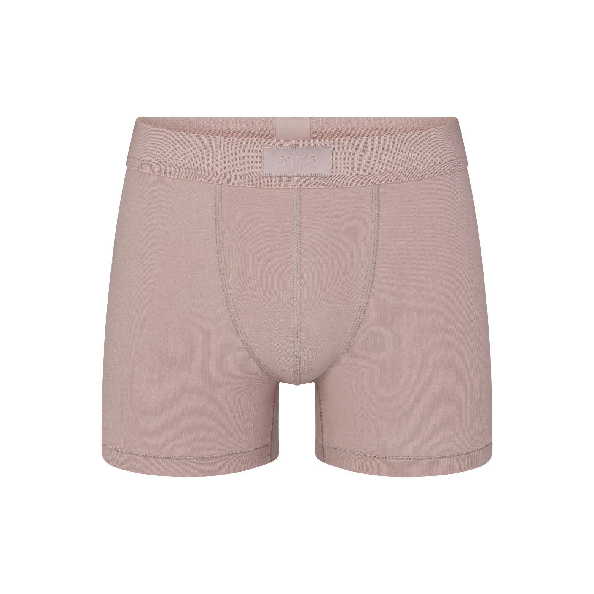 SKIMS COTTON MENS 3" BOXER BRIEF | FAWN LAYS FLAT ON A WHITE BACKGROUND | FLT