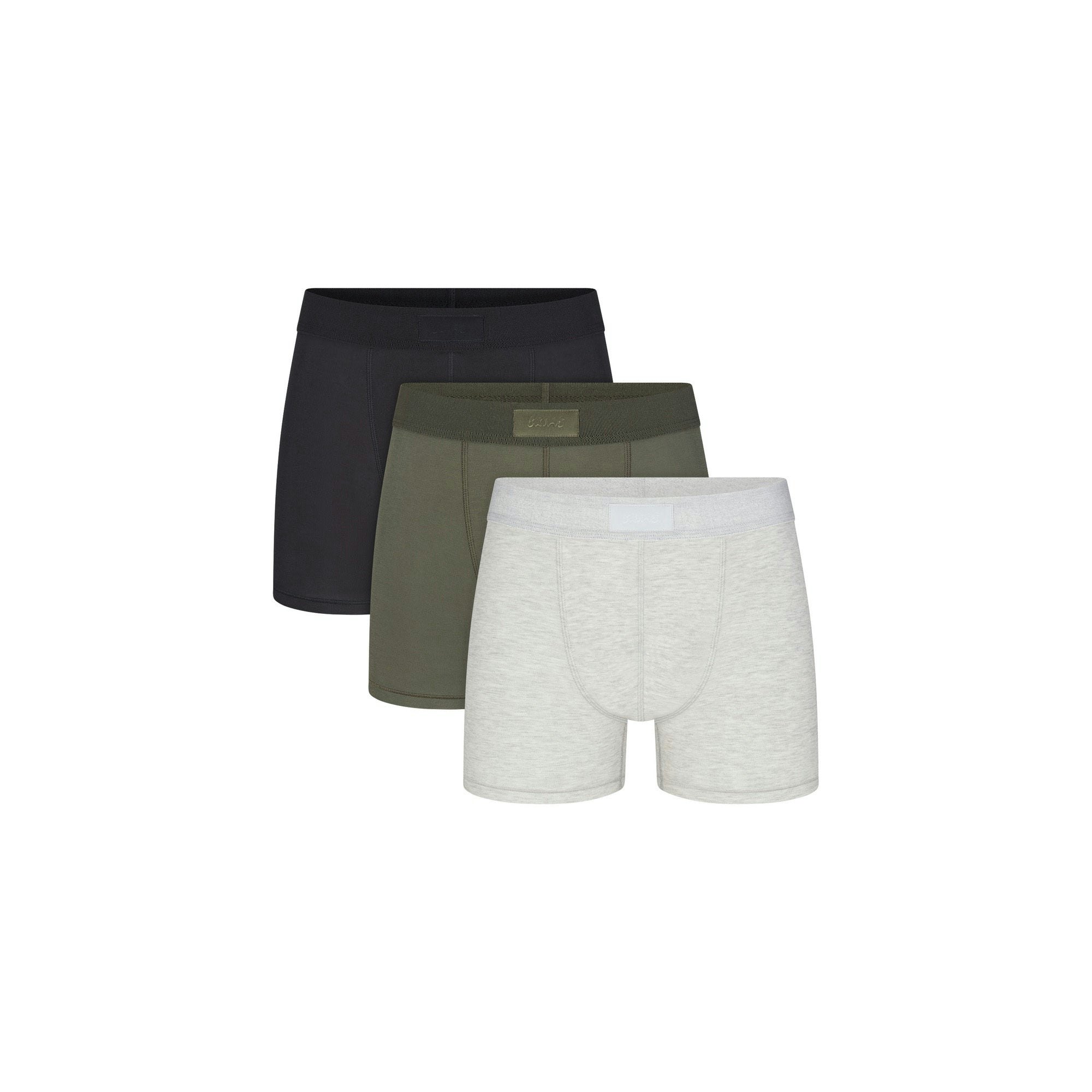 SKIMS COTTON MENS 3" BOXER BRIEF 3-PACK | MILITARY MULTI (MENS BOXERS, MENS UNDERWEAR) LAYS FLAT ON A WHITE BACKGROUND | FLT | FOCUS: 0.0, 1.0, 0.9