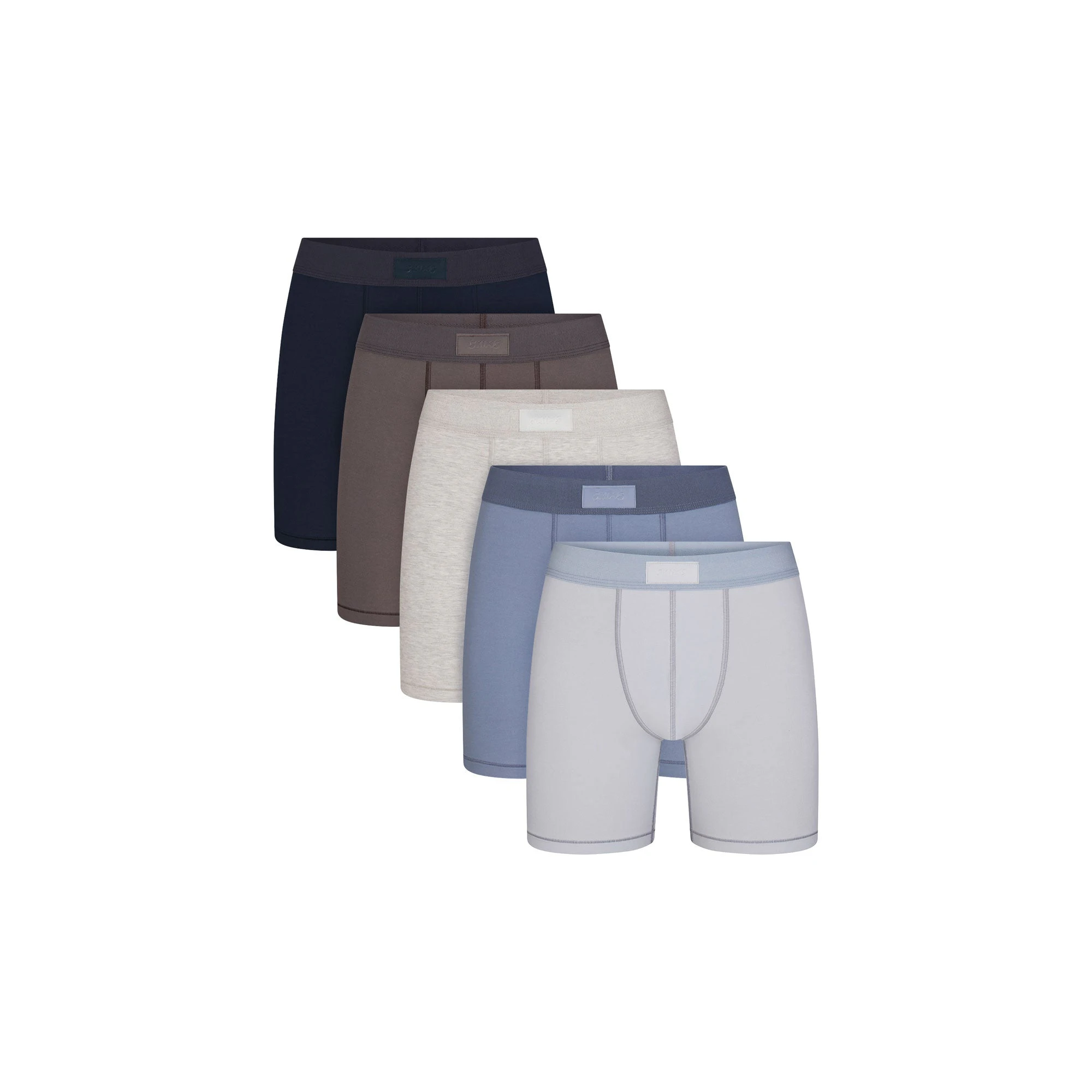 SKIMS COTTON MENS 5" BOXER BRIEF 5-PACK | ATMOSPHERE MULTI FLAT ON A WHITE BACKGROUND | FLT @ | FOCUS: 0.0, 1.0, 0.9