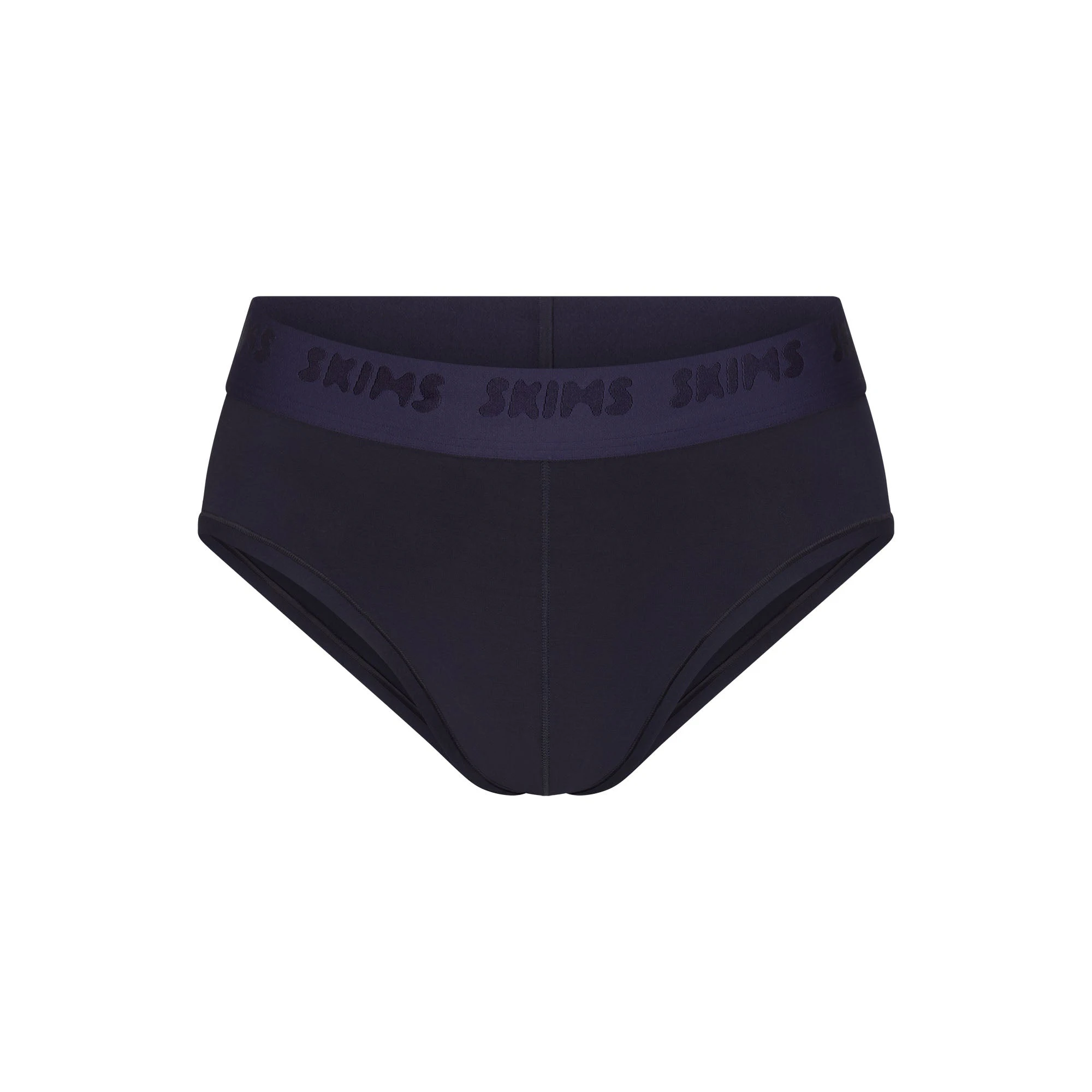 SKIMS STRETCH MENS BRIEF | MIDNIGHT BLUE (MENS BRIEFS, MENS UNDERWEAR) LAYS FLAT ON A WHITE BACKGROUND