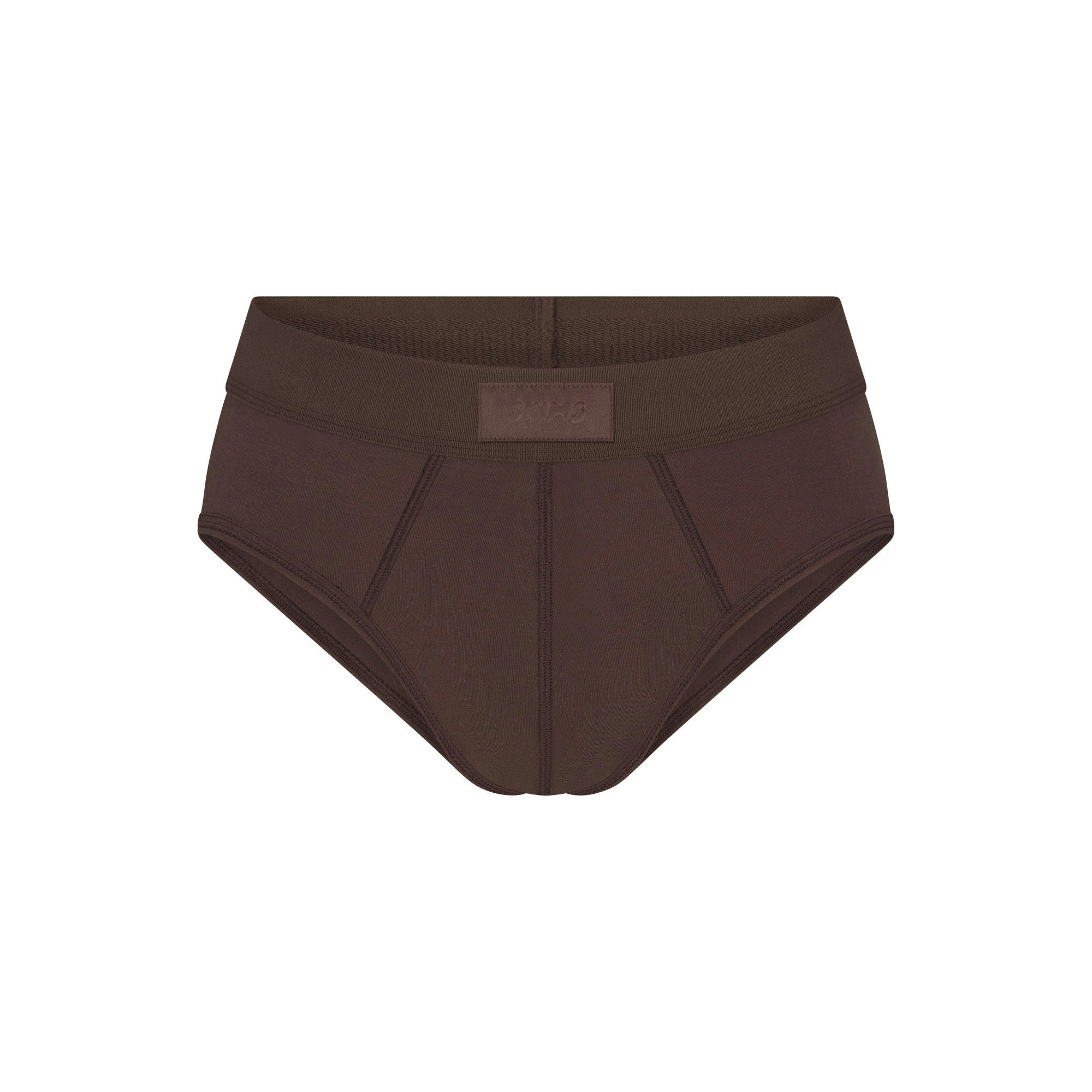 SKIMS COTTON MENS BRIEF 3-PACK | RUBY ESPRESSO MULTI FLAT ON A WHITE BACKGROUND