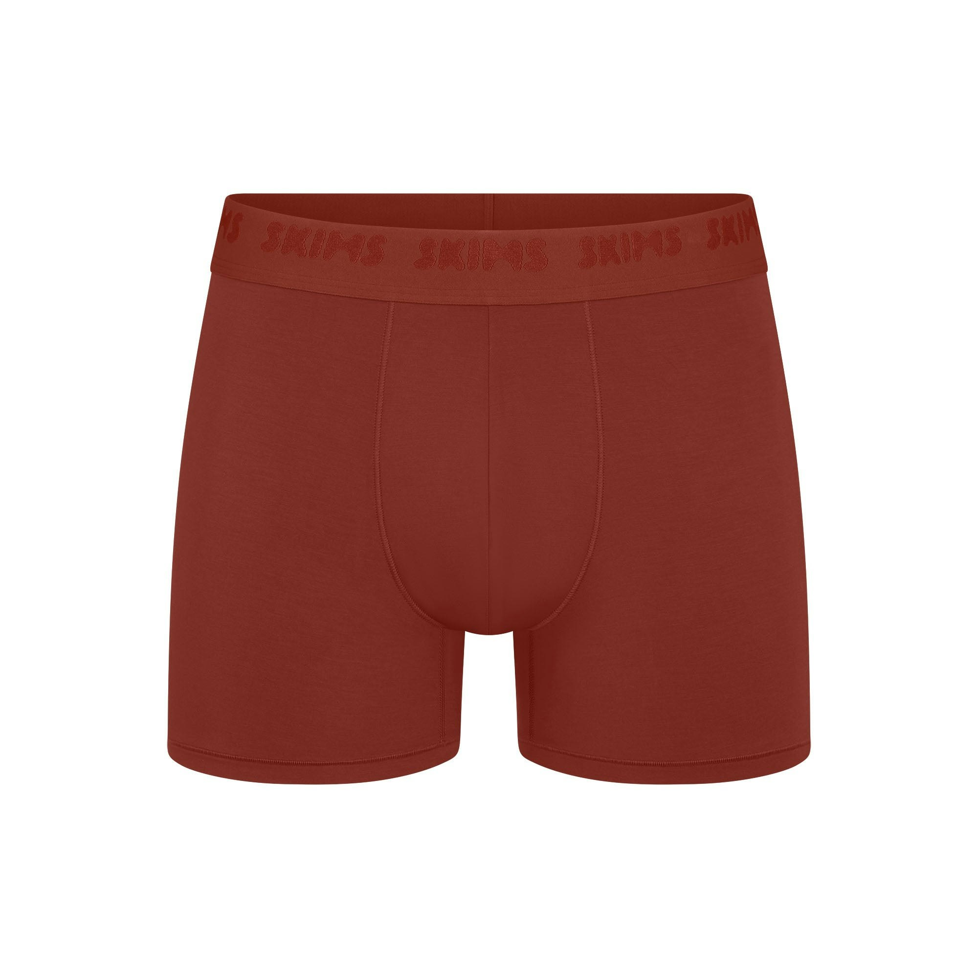 SKIMS STRETCH MENS 3" BOXER BRIEF | RUST(MENS BOXERS) FLAT ON A WHITE BACKGROUND | FLT