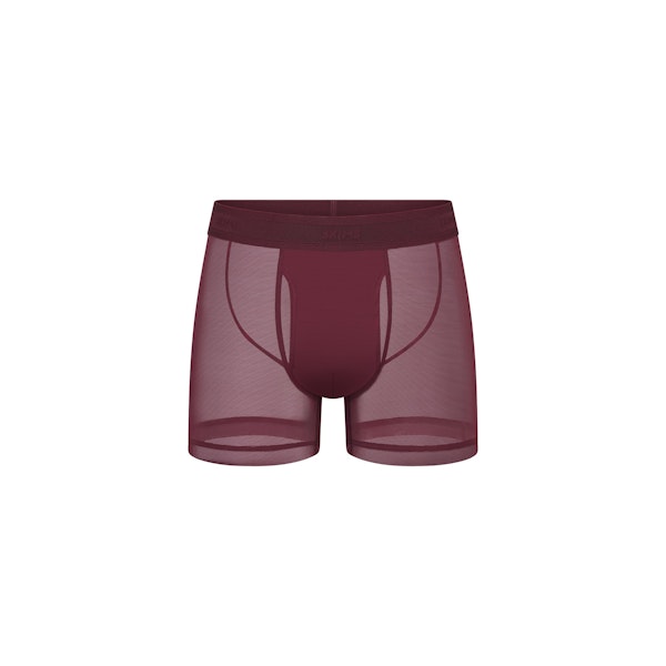 MESH MENS 3" BOXER BRIEF | BORDEAUX FLAT ON A WHITE BACKGROUND | FLT @ | FOCUS: 0.0, 1.0, 0.9