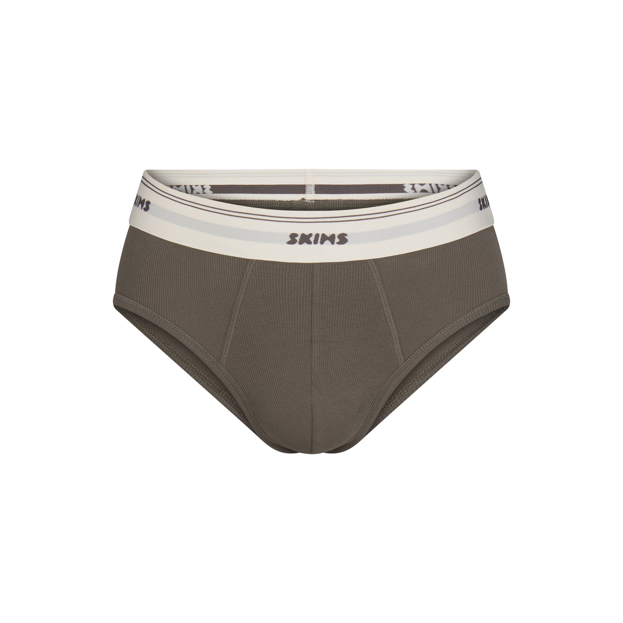 SKIMS COTTON RIB MENS BRIEF | JUNGLE & LAYS FLAT ON A WHITE BACKGROUND | FLT