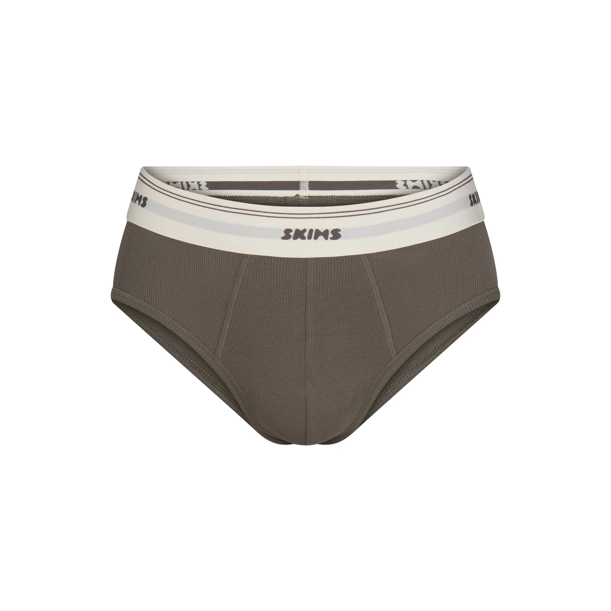 SKIMS COTTON RIB MENS BRIEF | JUNGLE & LAYS FLAT ON A WHITE BACKGROUND | FLT