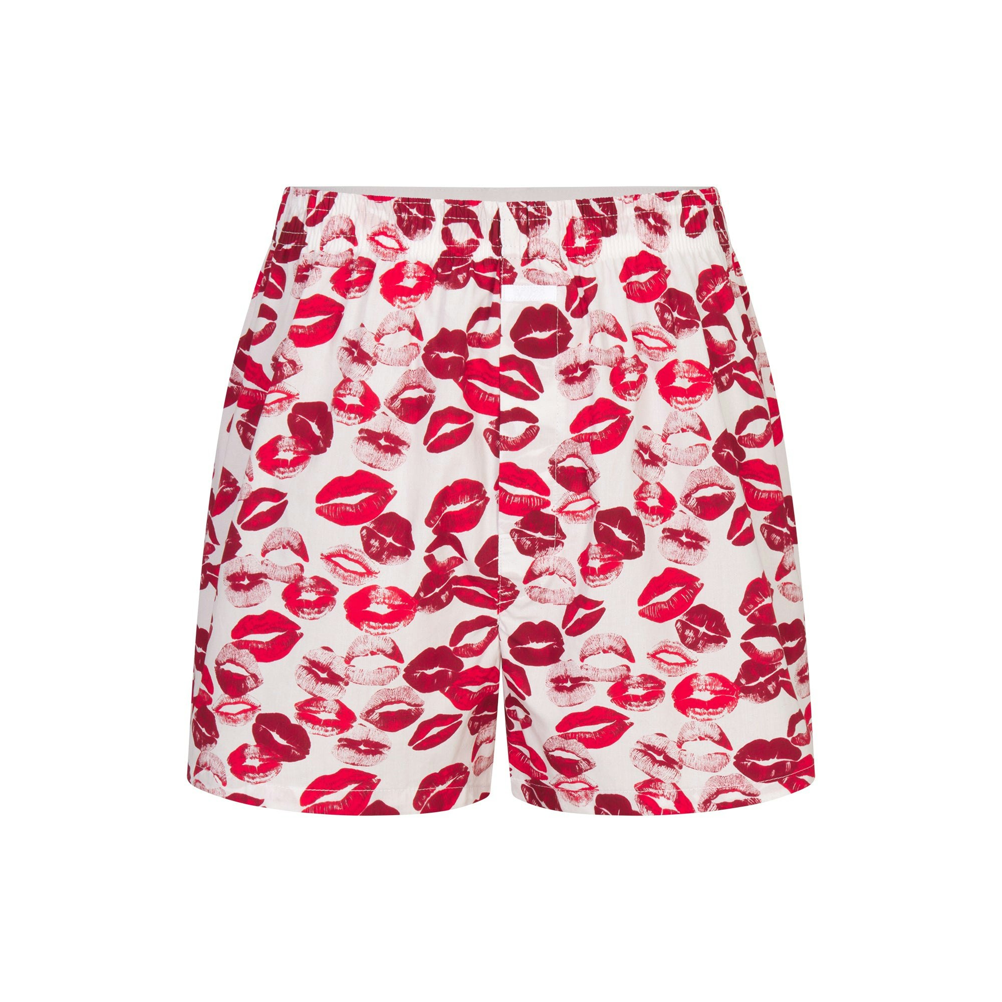 COTTON POPLIN MENS BOXER | RUBY ALLOVER LIPSTICK FLAT ON A WHITE BACKGROUND | FLT