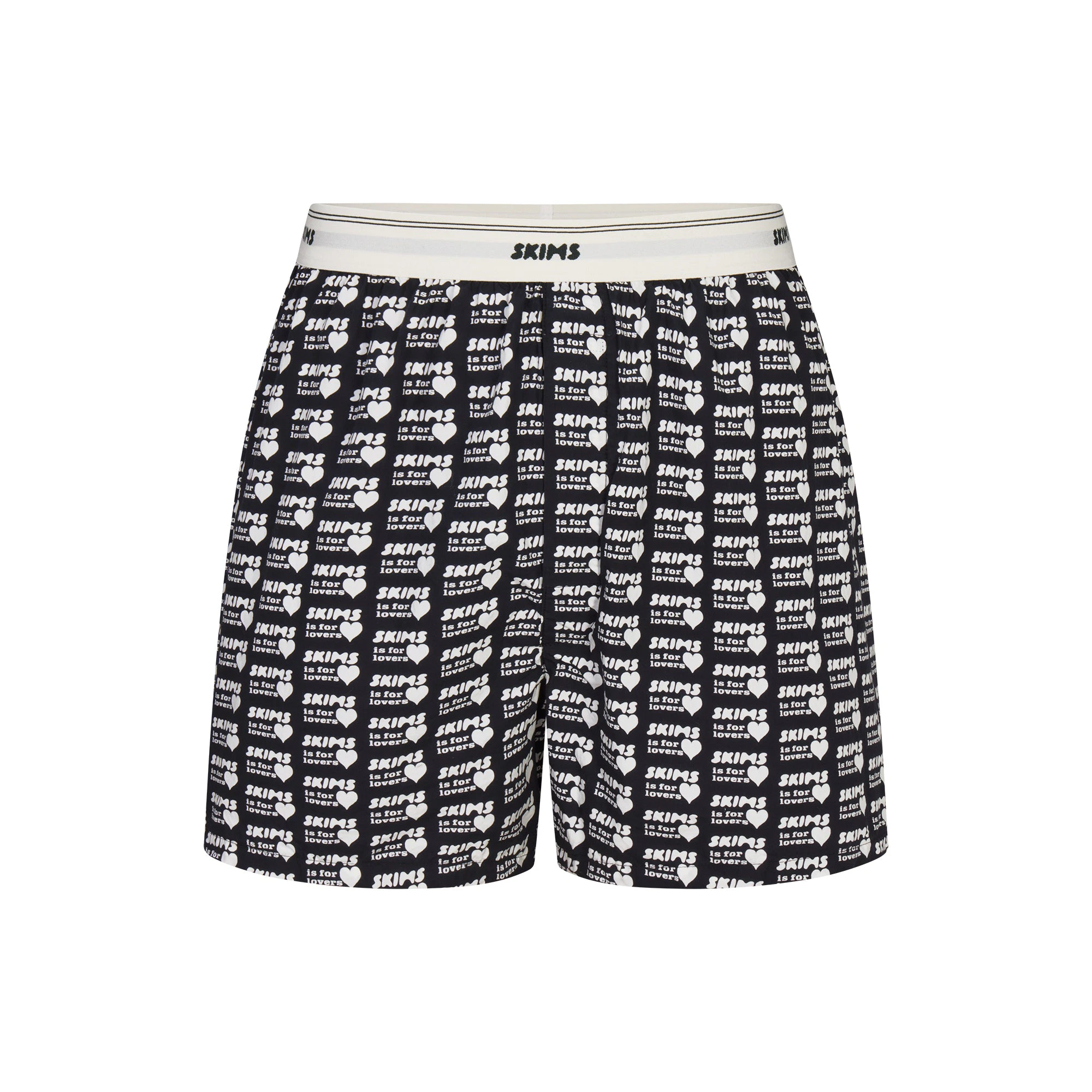 COTTON POPLIN MENS LOGO BAND BOXER | OBSIDIAN SKIMS LOVERS PRINT FLAT ON A WHITE BACKGROUND | FLT