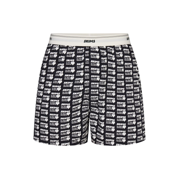COTTON POPLIN MENS LOGO BAND BOXER | OBSIDIAN SKIMS LOVERS PRINT FLAT ON A WHITE BACKGROUND | FLT
