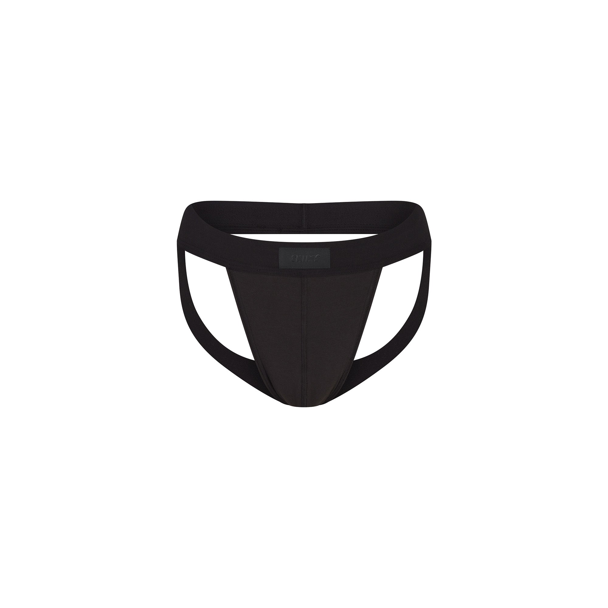 SKIMS COTTON MENS JOCKSTRAP | ONYX FLAT ON A WHITE BACKGROUND @ | FOCUS: 0.0, 1.0, 0.9