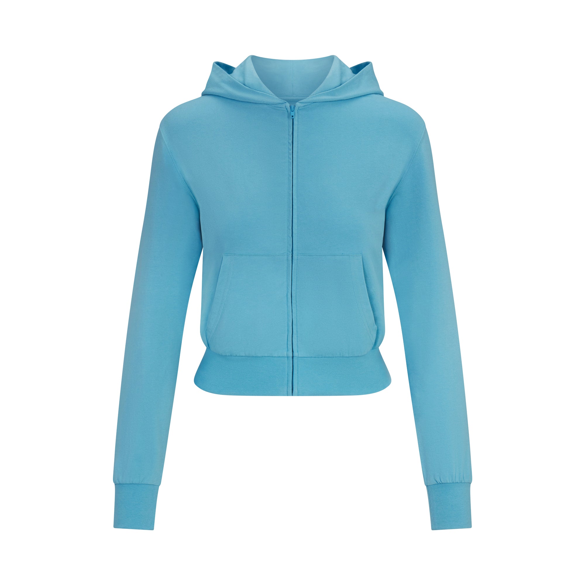COTTON JERSEY ZIP UP HOODIE | WATER LAYS FLAT ON A WHITE BACKGROUND | FLT